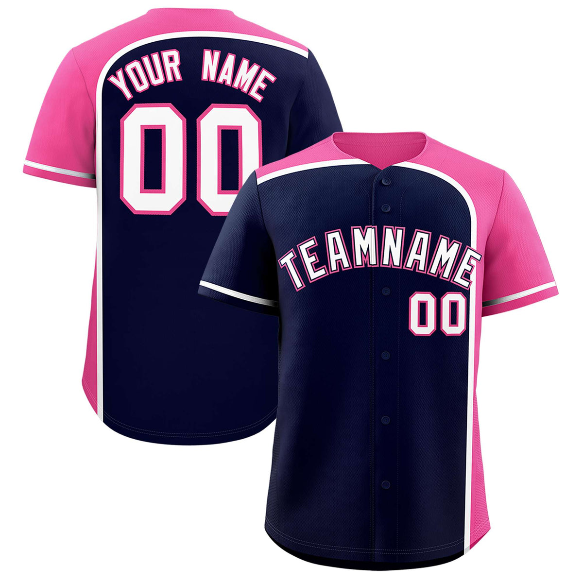 Custom Navy Pink Personalized Color Block Authentic Baseball jersey