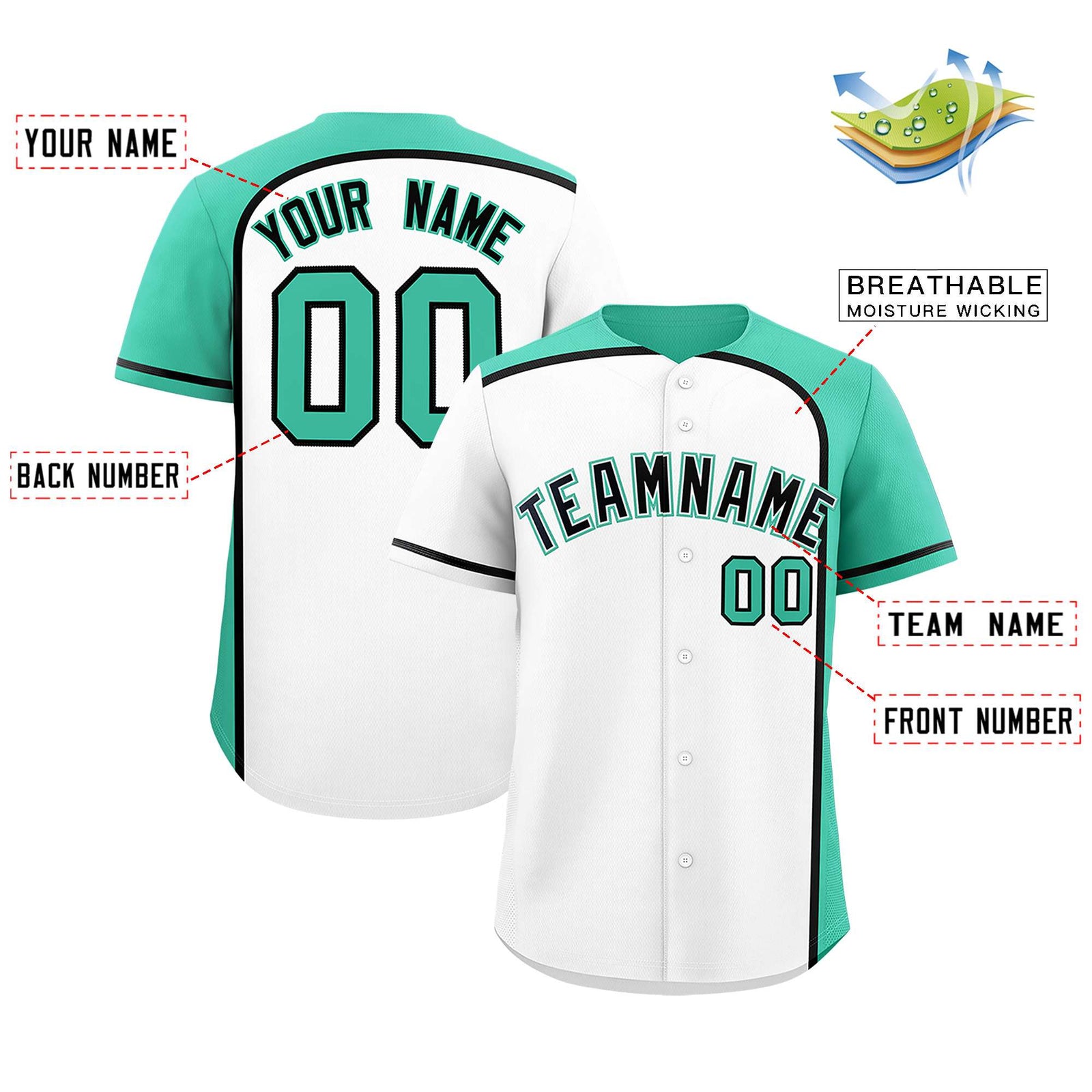 Custom White Bright Green Personalized Color Block Authentic Baseball jersey