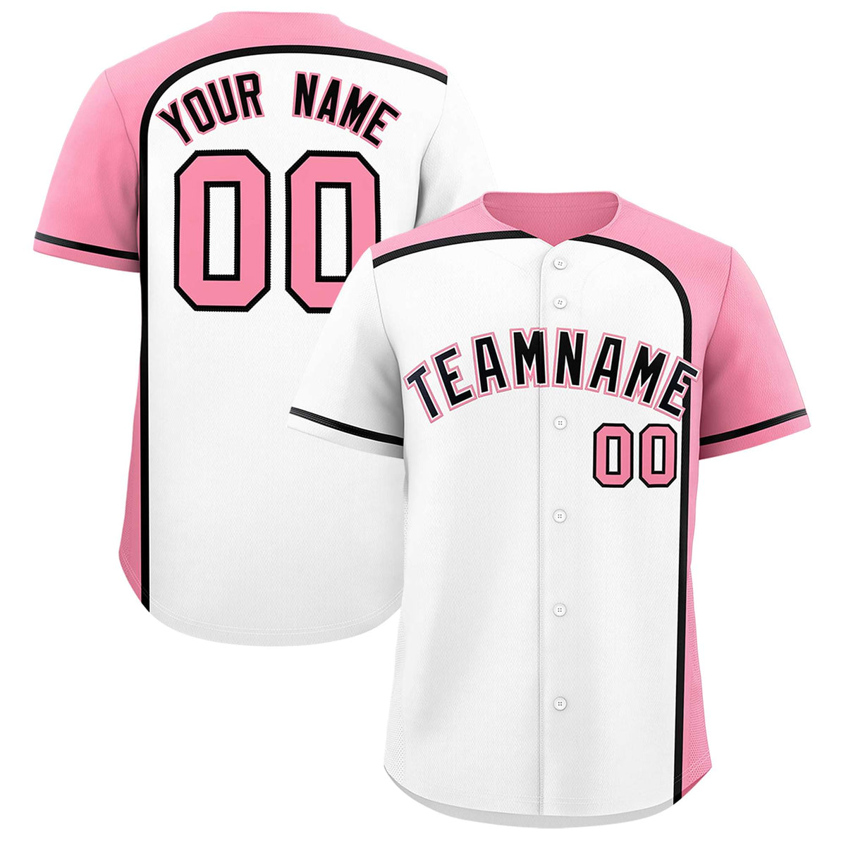 Custom White Light Pink Personalized Color Block Authentic Baseball jersey