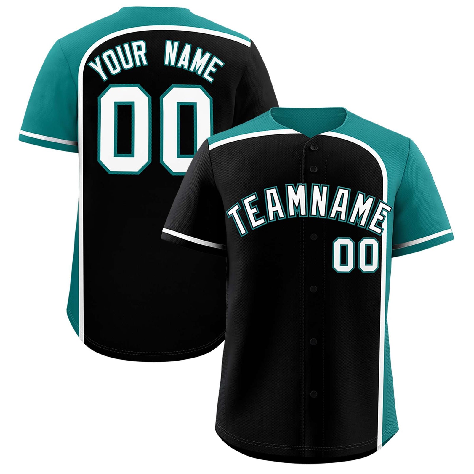 Custom Black Aqua Personalized Color Block Authentic Baseball jersey