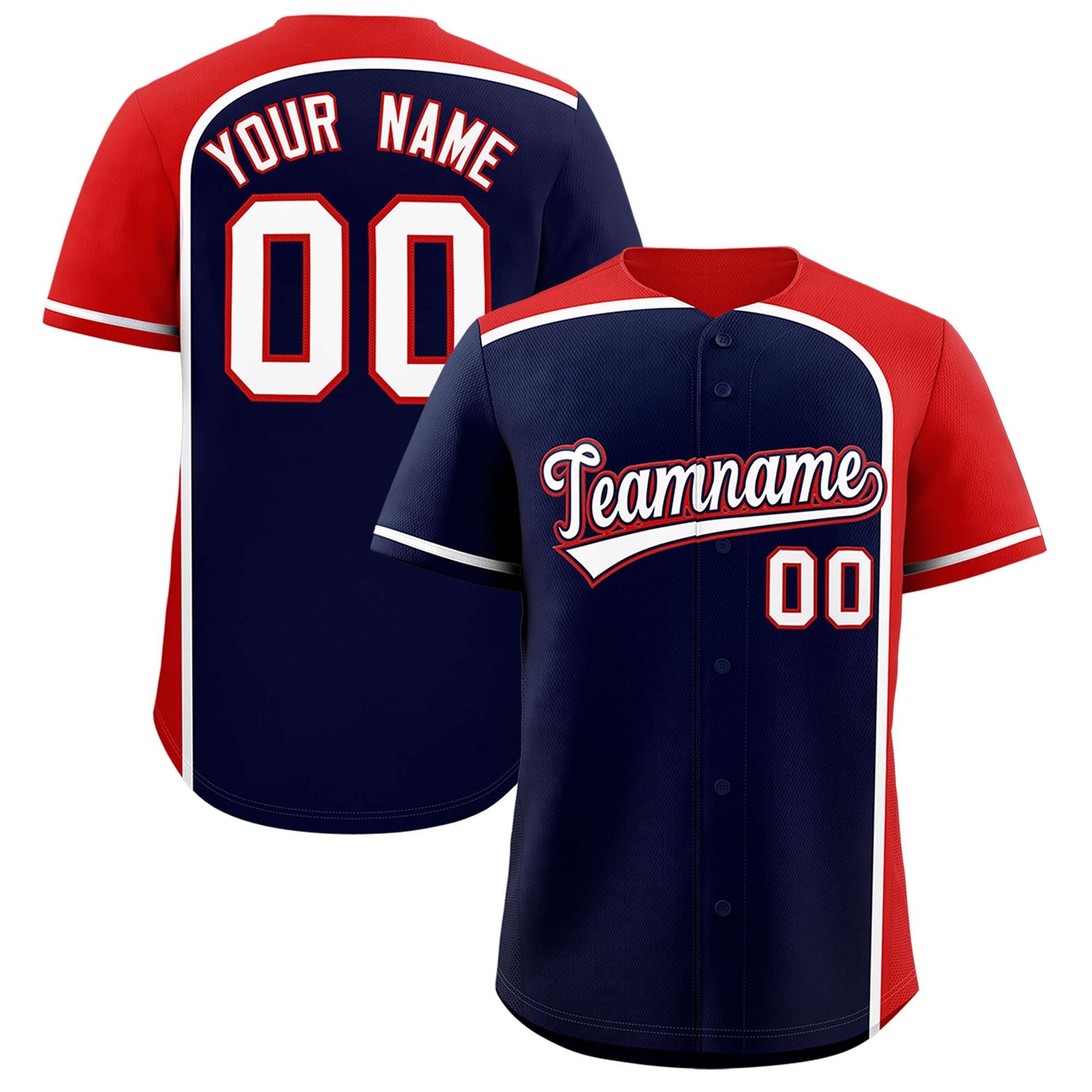 Custom Navy Red Personalized Color Block Authentic Baseball jersey