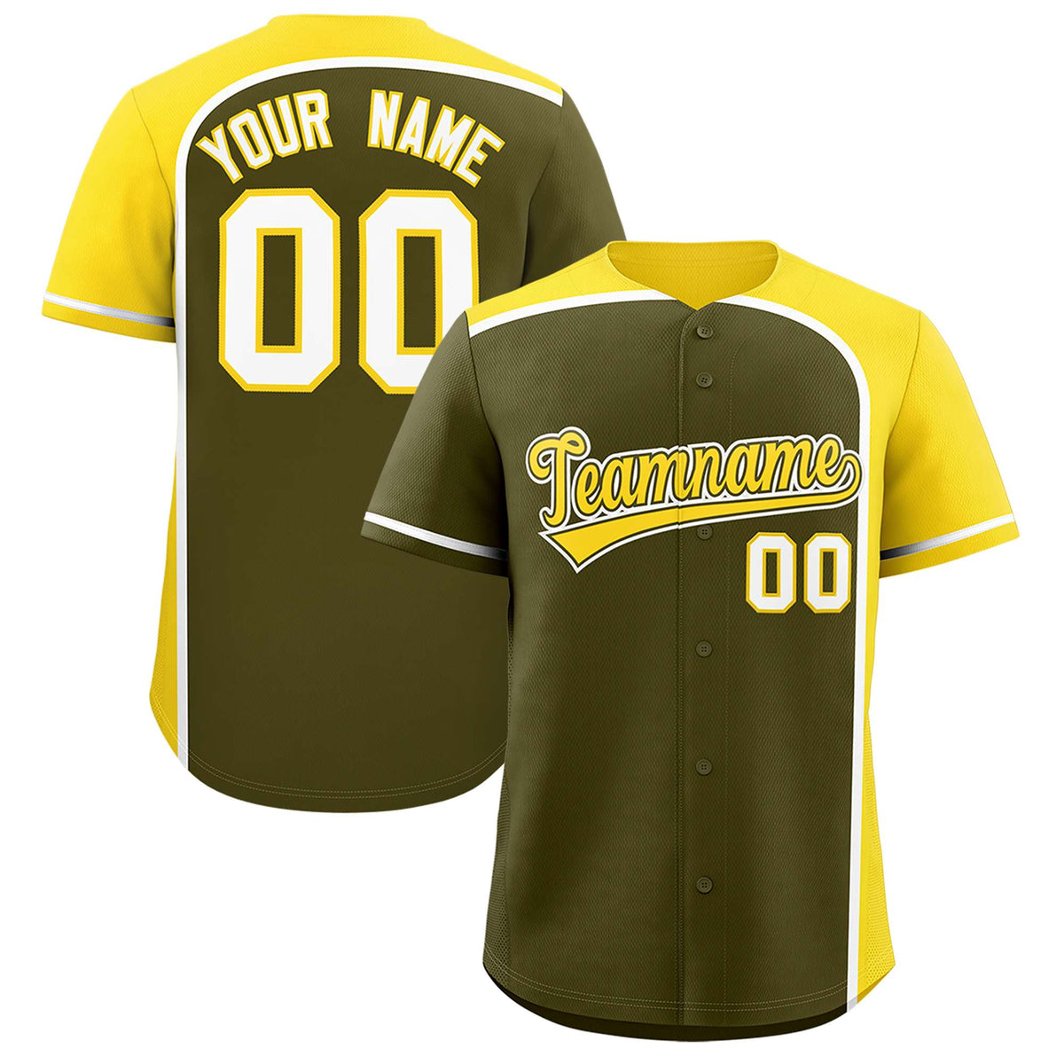 Custom Olive Gold Personalized Color Block Authentic Baseball jersey