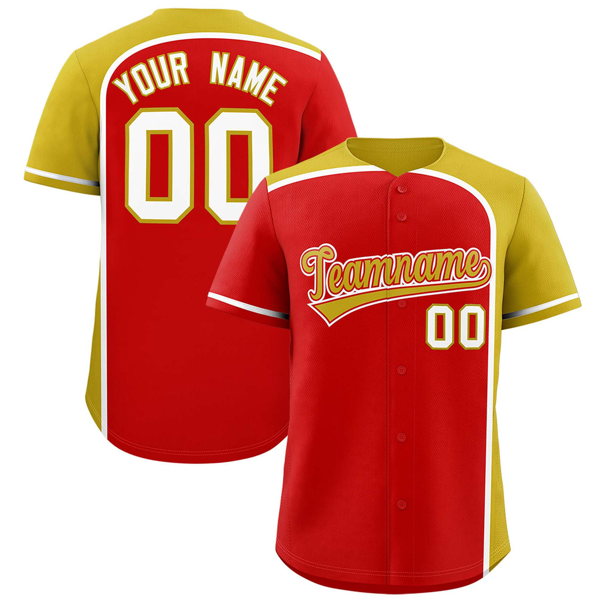 Custom Red Old Gold Personalized Color Block Authentic Baseball jersey