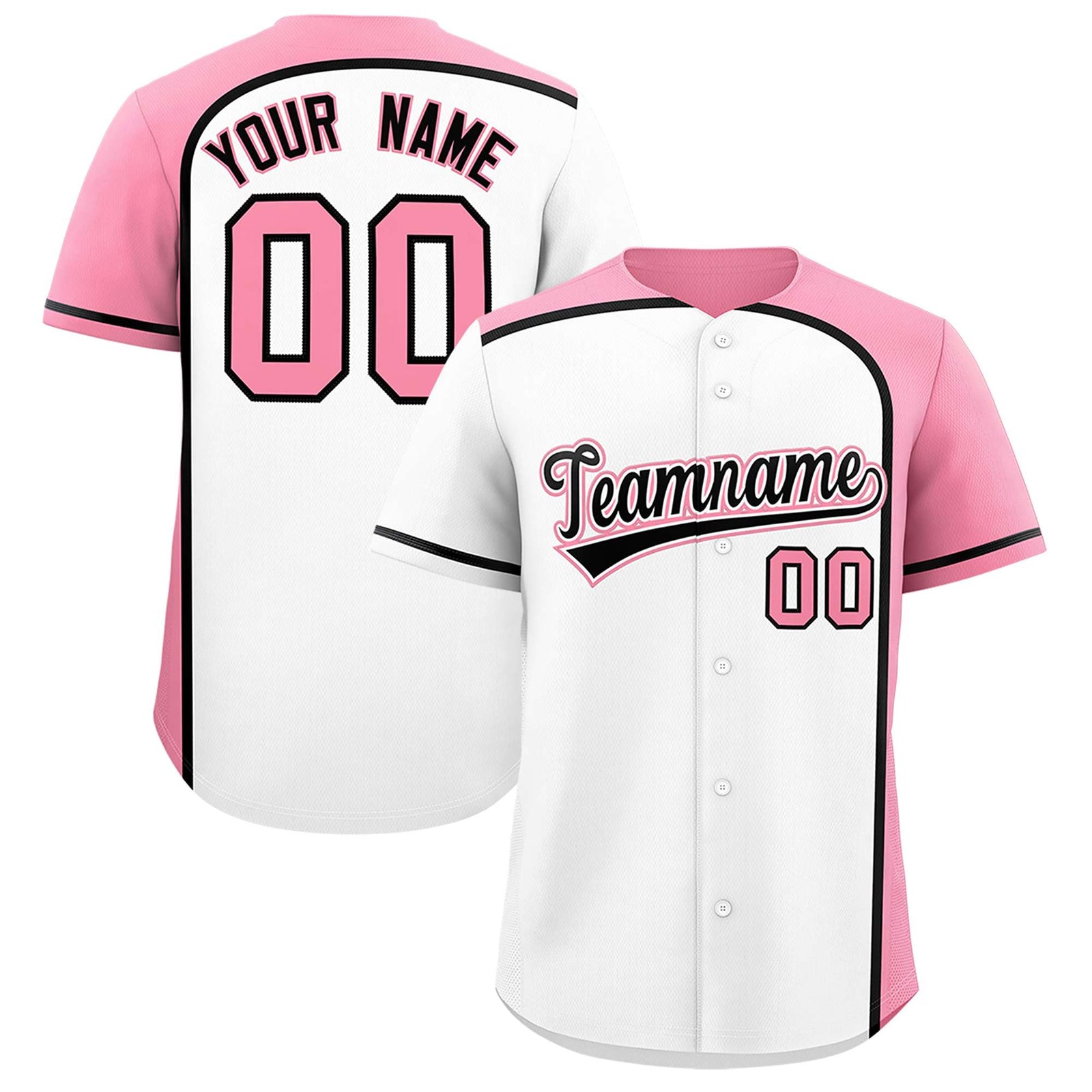 Custom White Light Pink Personalized Color Block Authentic Baseball jersey