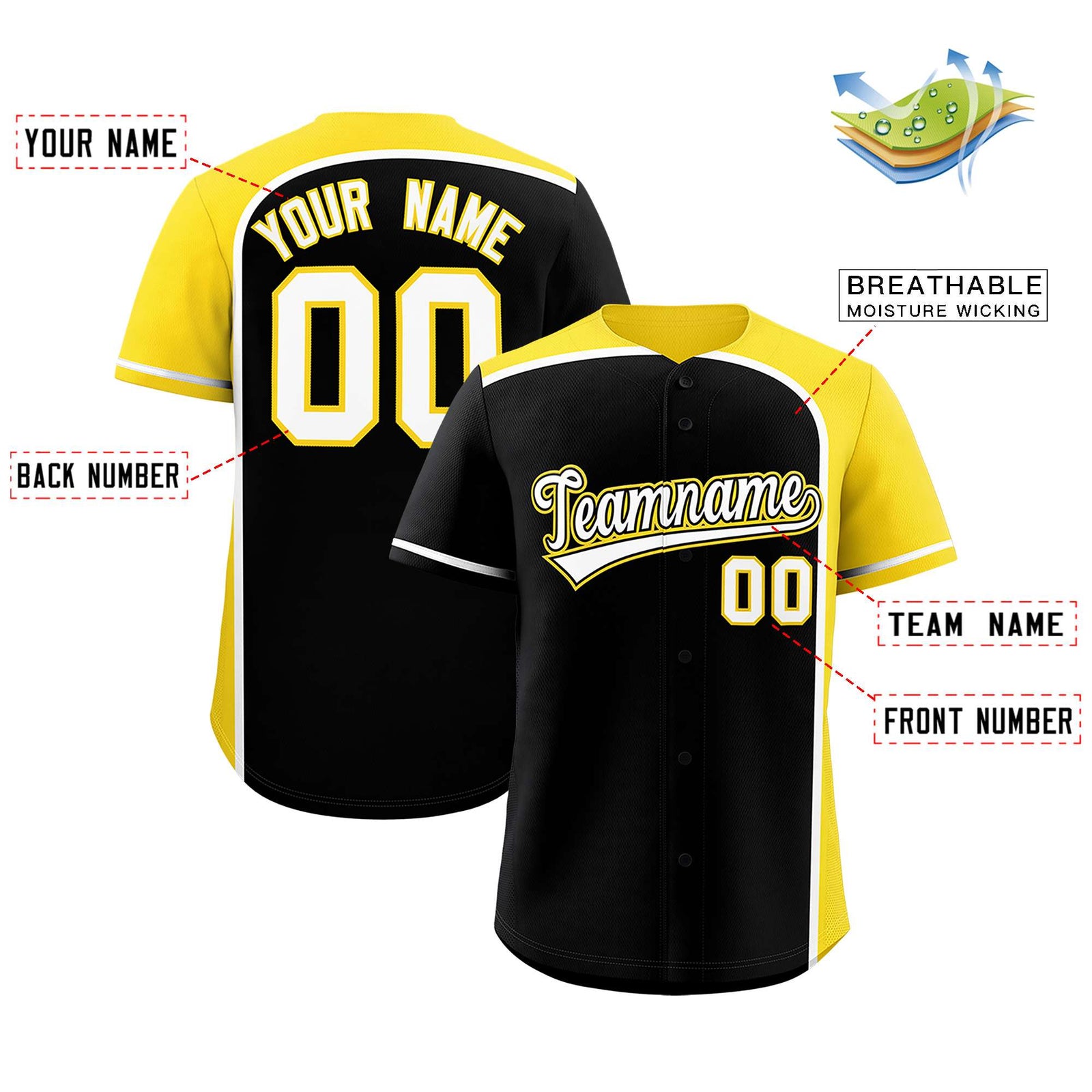 Custom Black Gold Personalized Color Block Authentic Baseball jersey