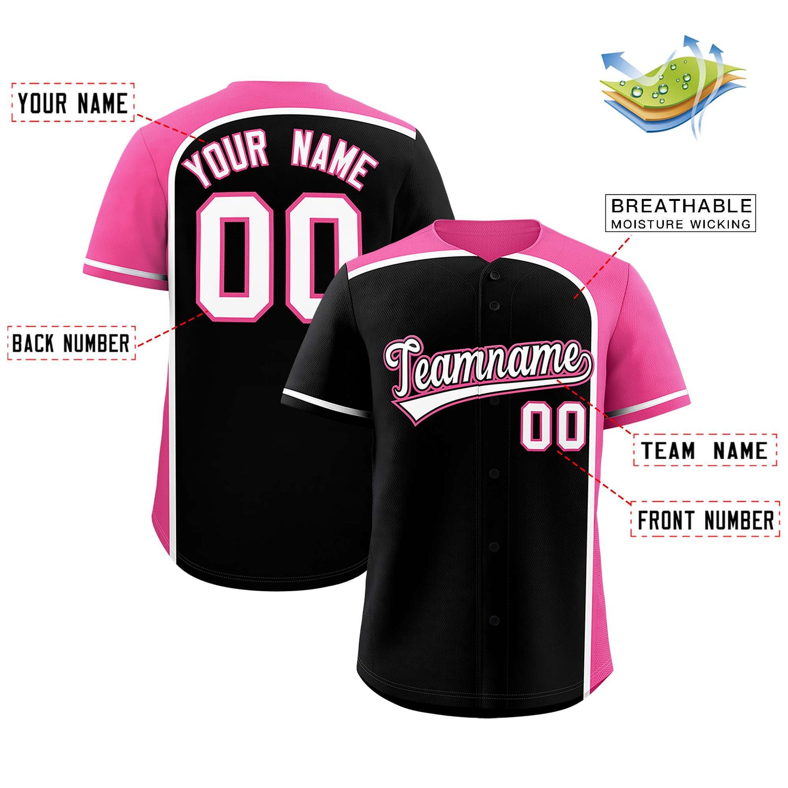 Custom Black Pink Personalized Color Block Authentic Baseball jersey