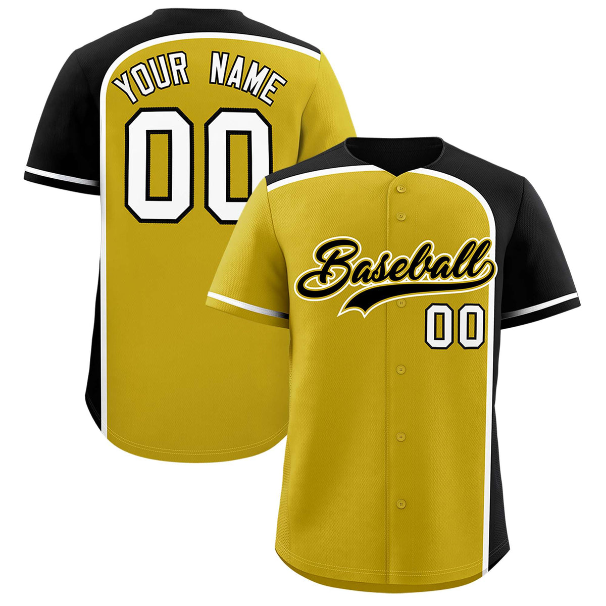 Custom Old Gold Black Personalized Color Block Authentic Baseball jersey