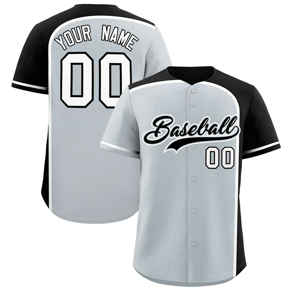 Custom Silver Black Personalized Color Block Authentic Baseball jersey