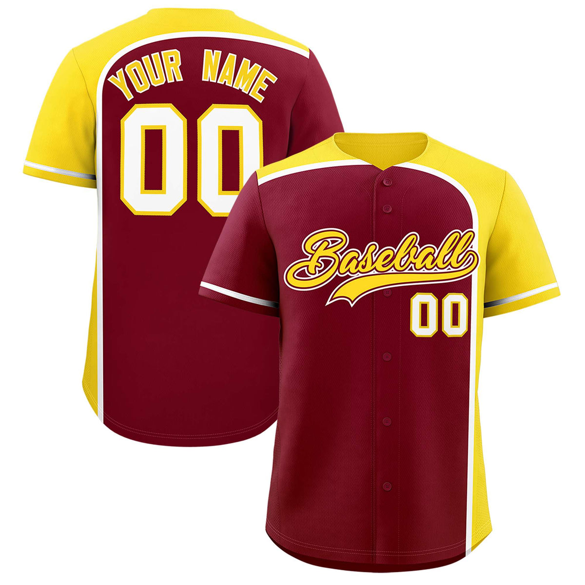 Custom Crimson Gold Personalized Color Block Authentic Baseball jersey
