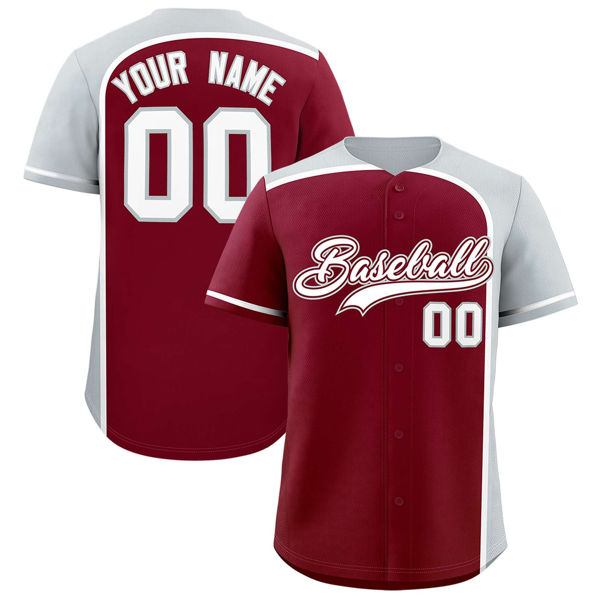 Custom Crimson Silver Personalized Color Block Authentic Baseball jersey