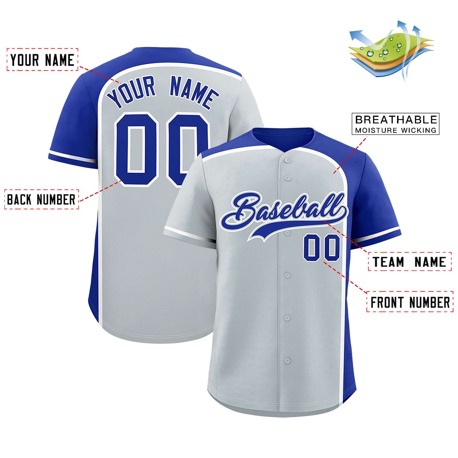 Custom Silver Royal Personalized Color Block Authentic Baseball jersey