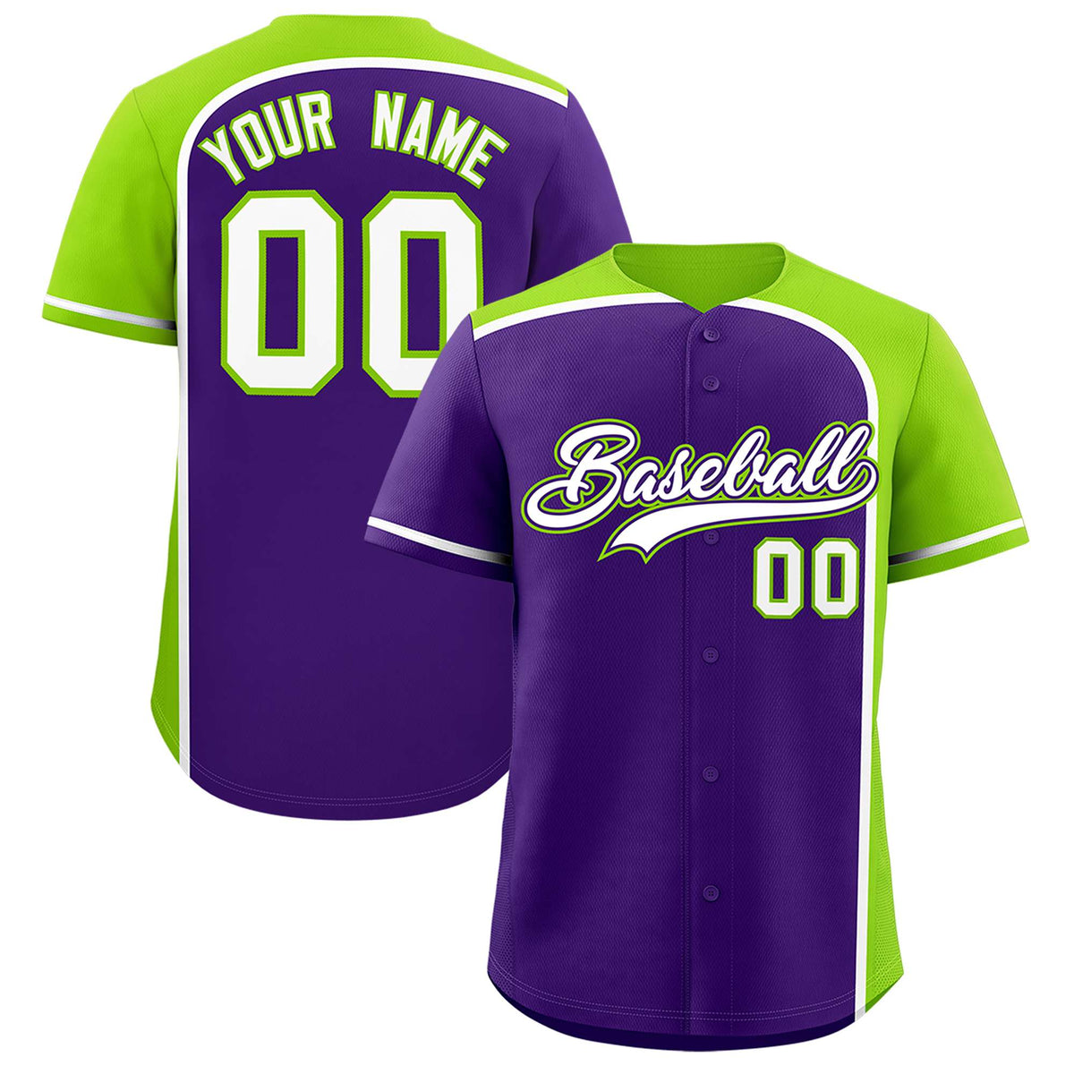 Custom Purple Neon Green Personalized Color Block Authentic Baseball jersey