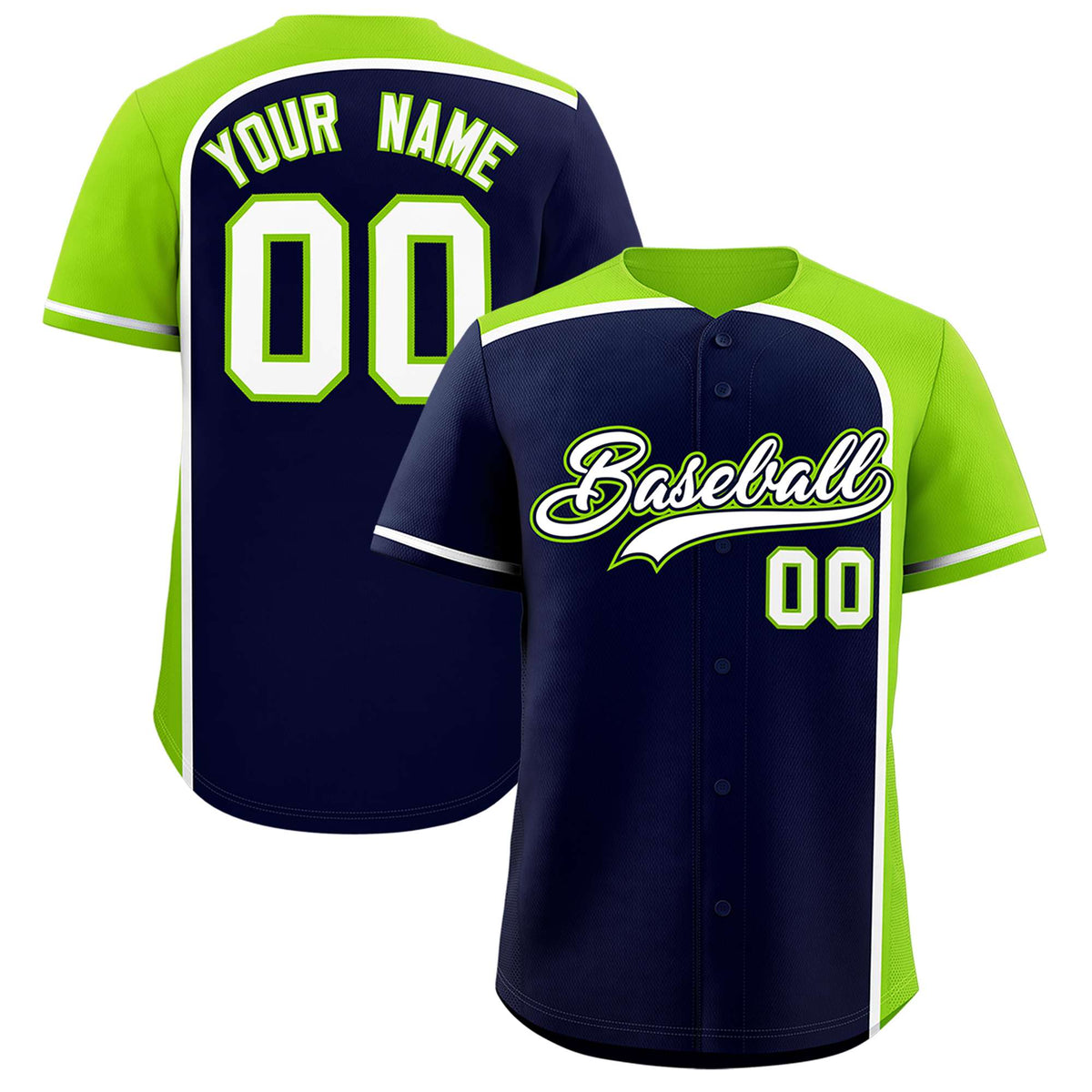 Custom Navy Neon Green Personalized Color Block Authentic Baseball jersey
