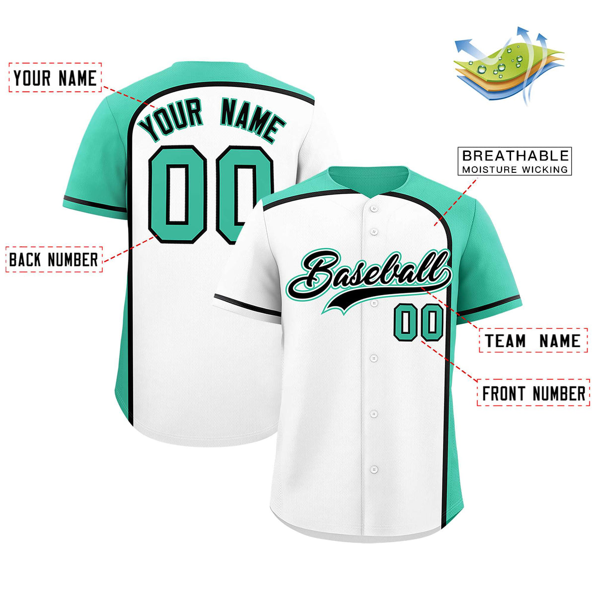 Custom White Bright Green Personalized Color Block Authentic Baseball jersey