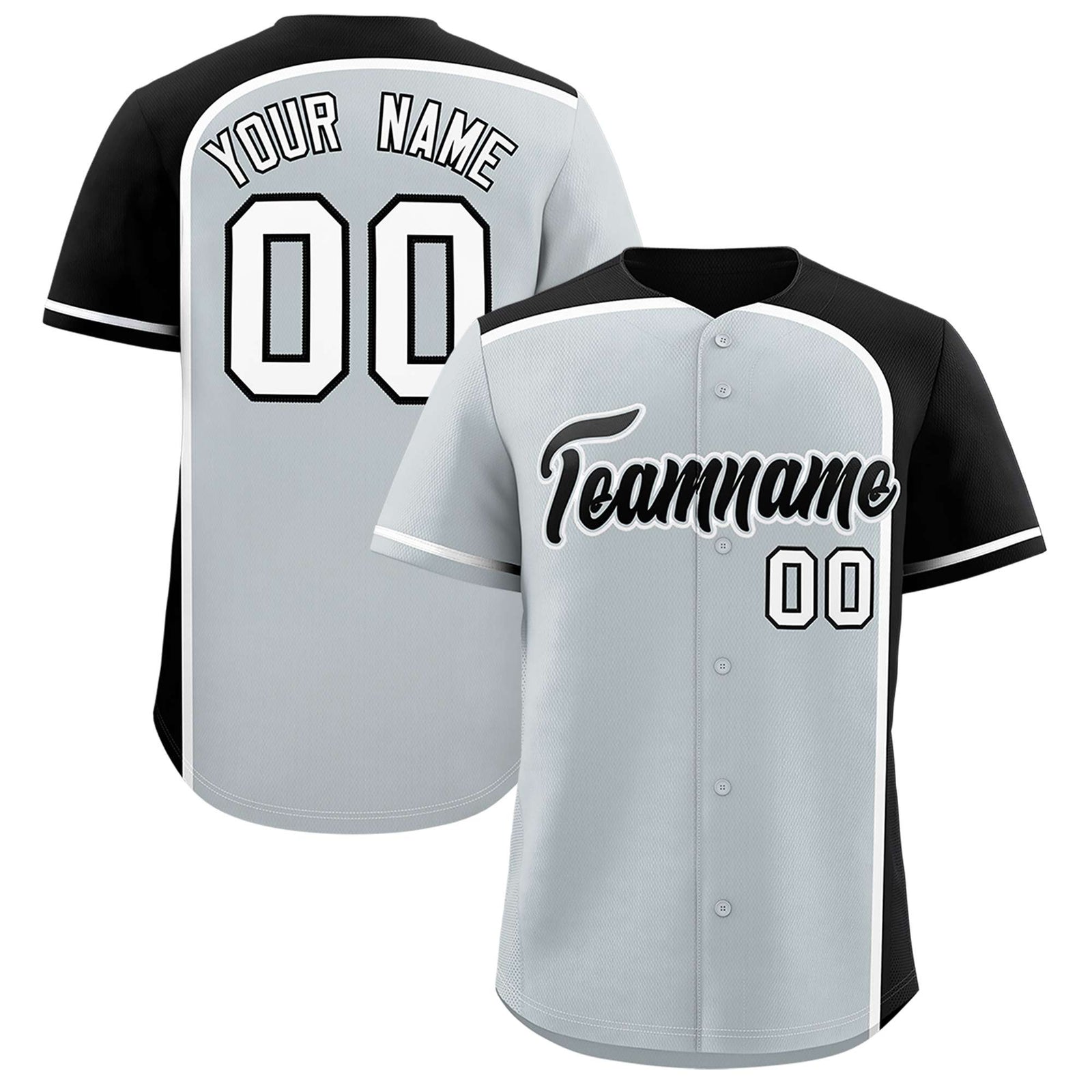 Custom Silver Black Personalized Color Block Authentic Baseball jersey
