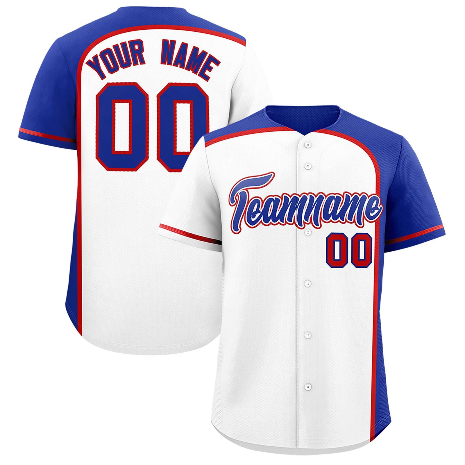 Custom White Royal Personalized Color Block Authentic Baseball jersey