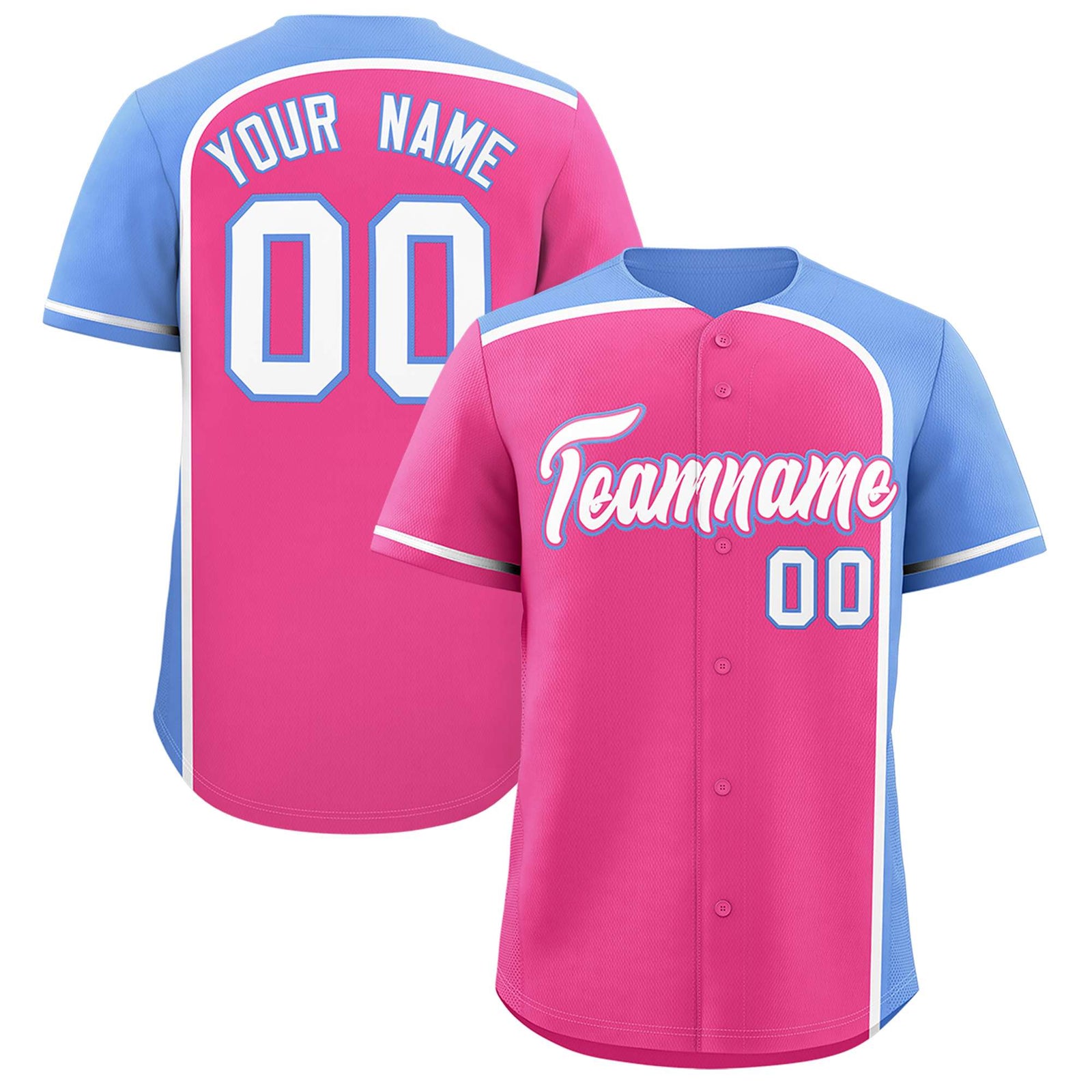 Custom Pink Light Blue Personalized Color Block Authentic Baseball jersey