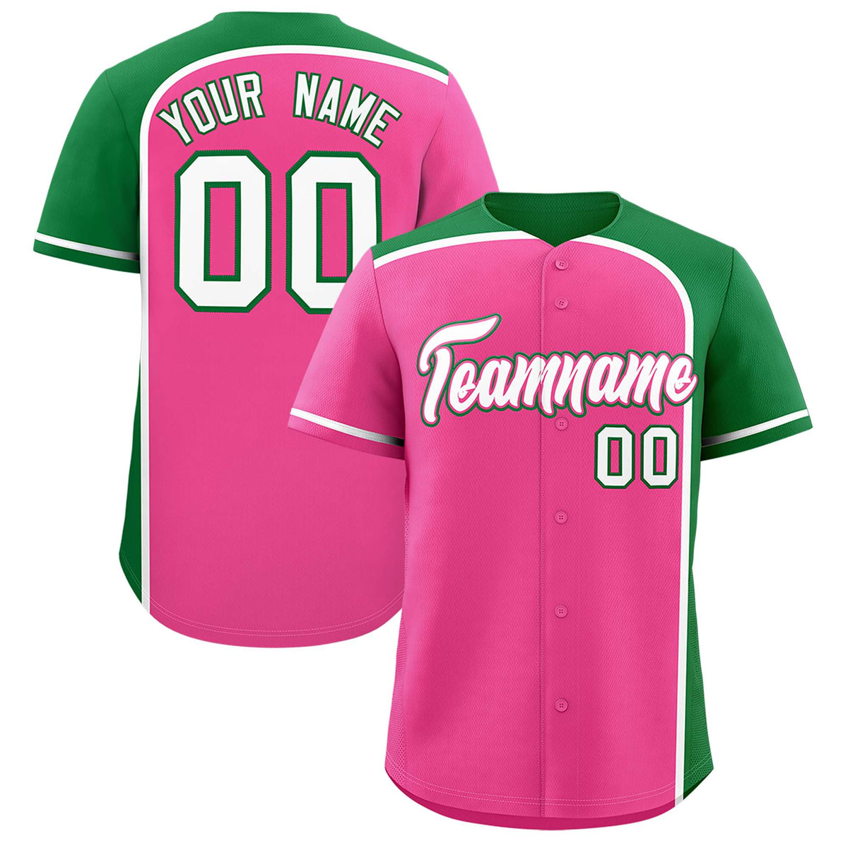 Custom Pink Kelly Green Personalized Color Block Authentic Baseball jersey