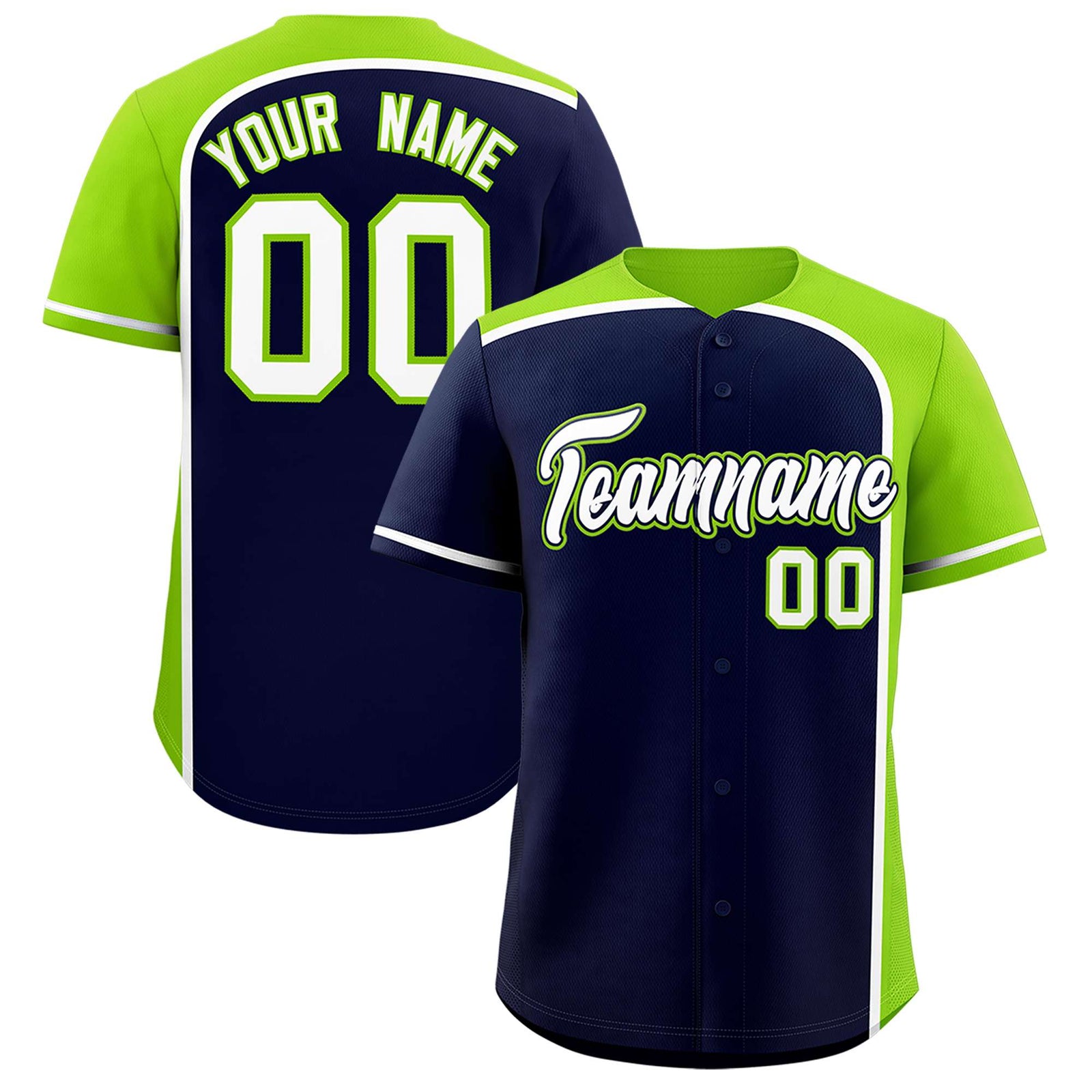 Custom Navy Neon Green Personalized Color Block Authentic Baseball jersey