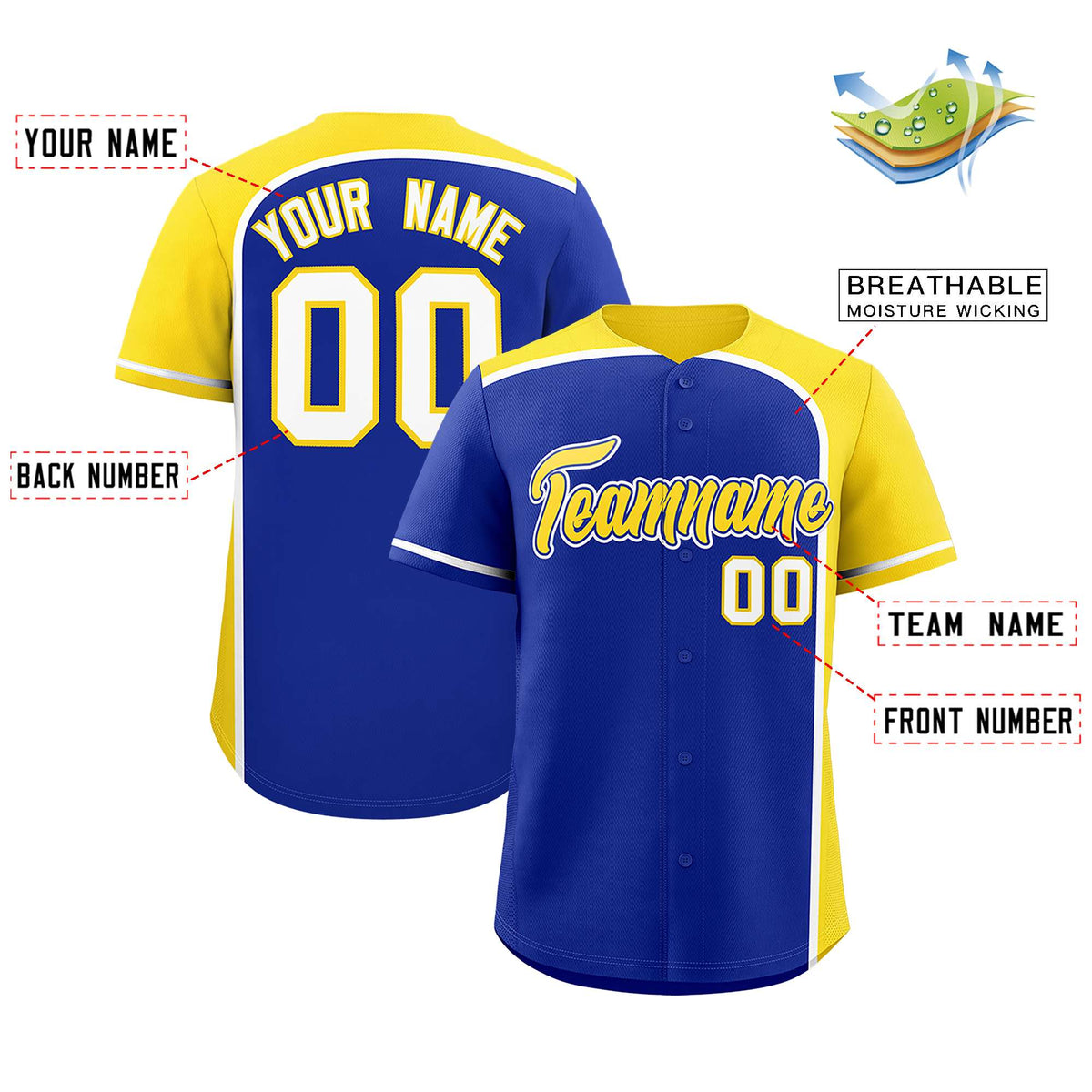 Custom Royal Gold Personalized Color Block Authentic Baseball jersey