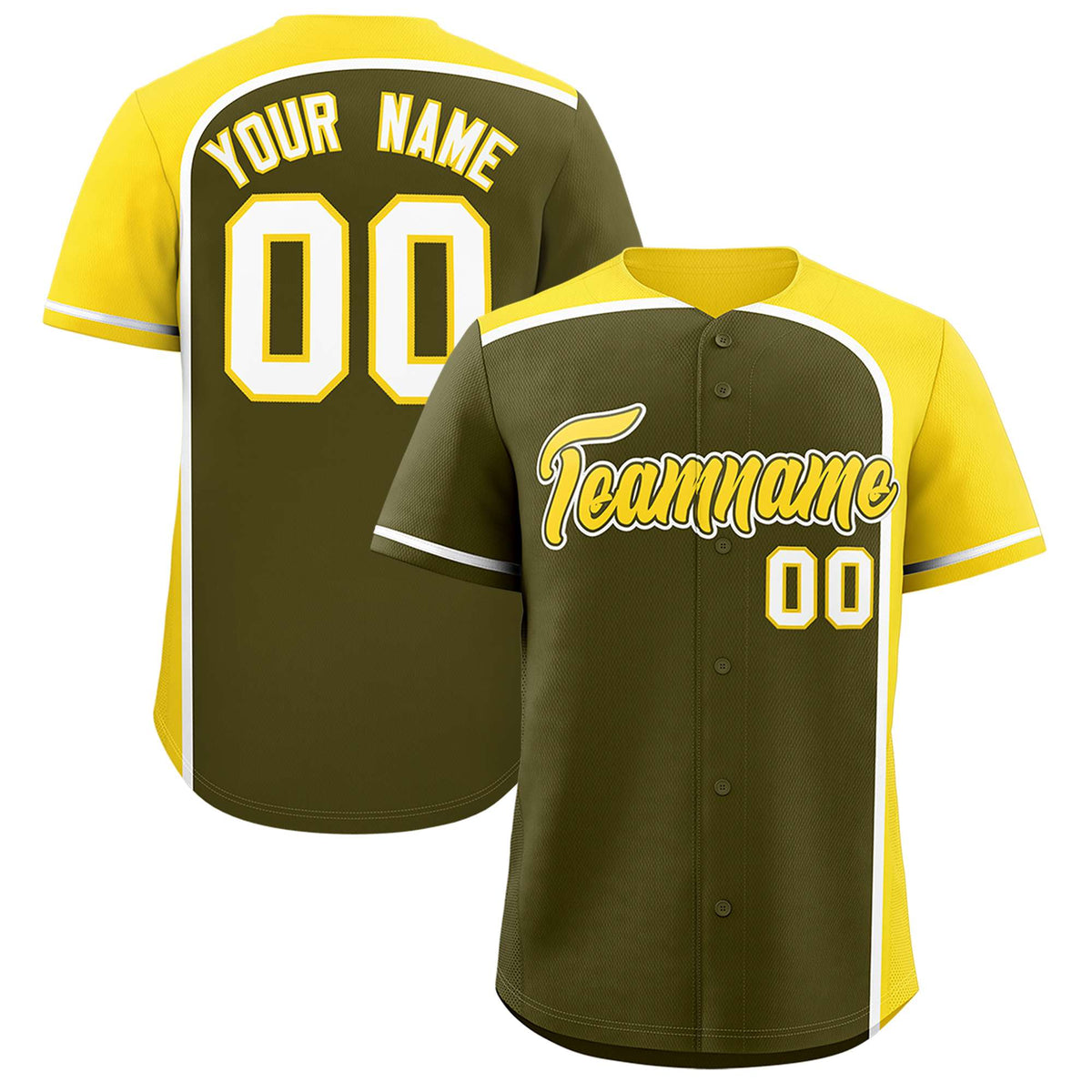 Custom Olive Gold Personalized Color Block Authentic Baseball jersey