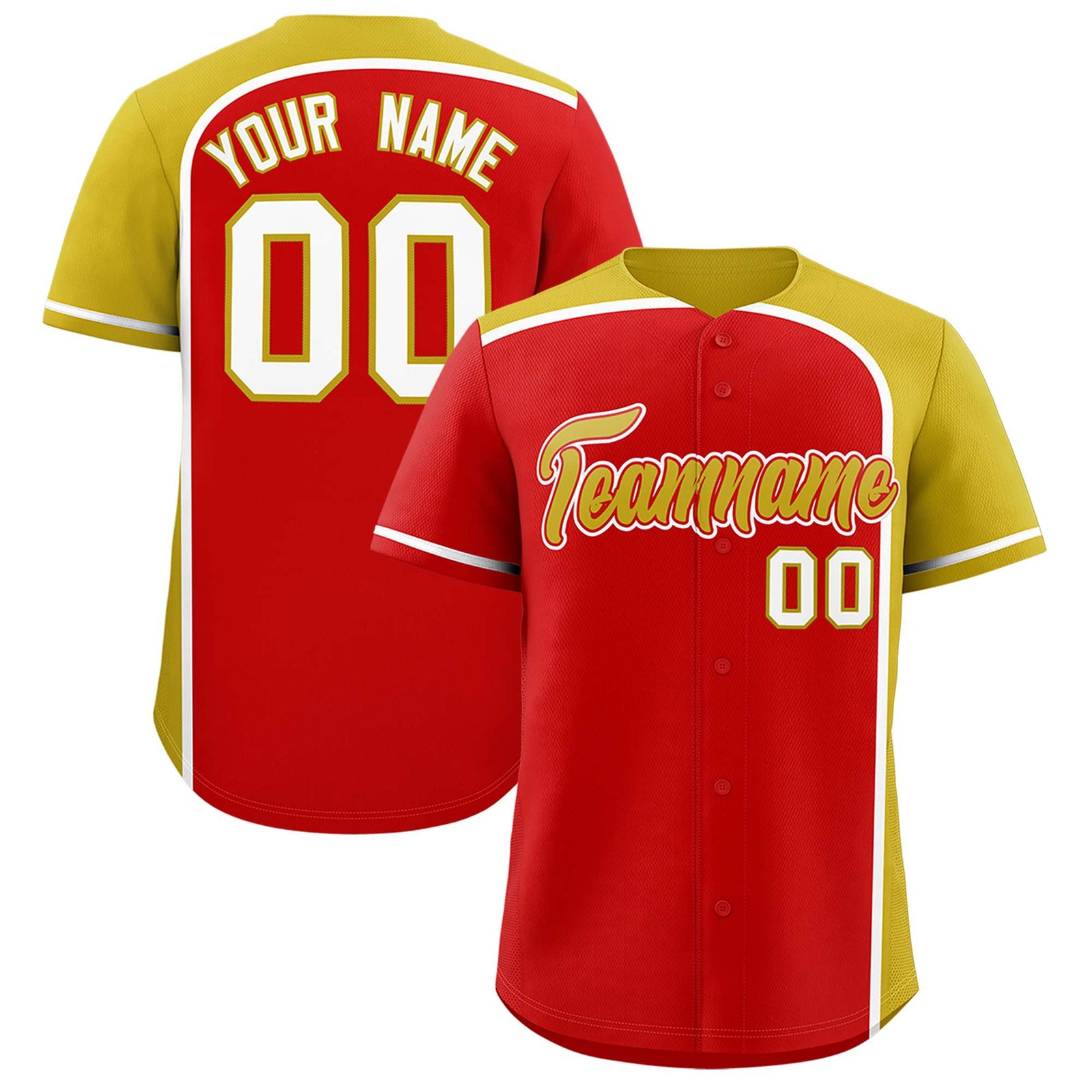 Custom Red Old Gold Personalized Color Block Authentic Baseball jersey