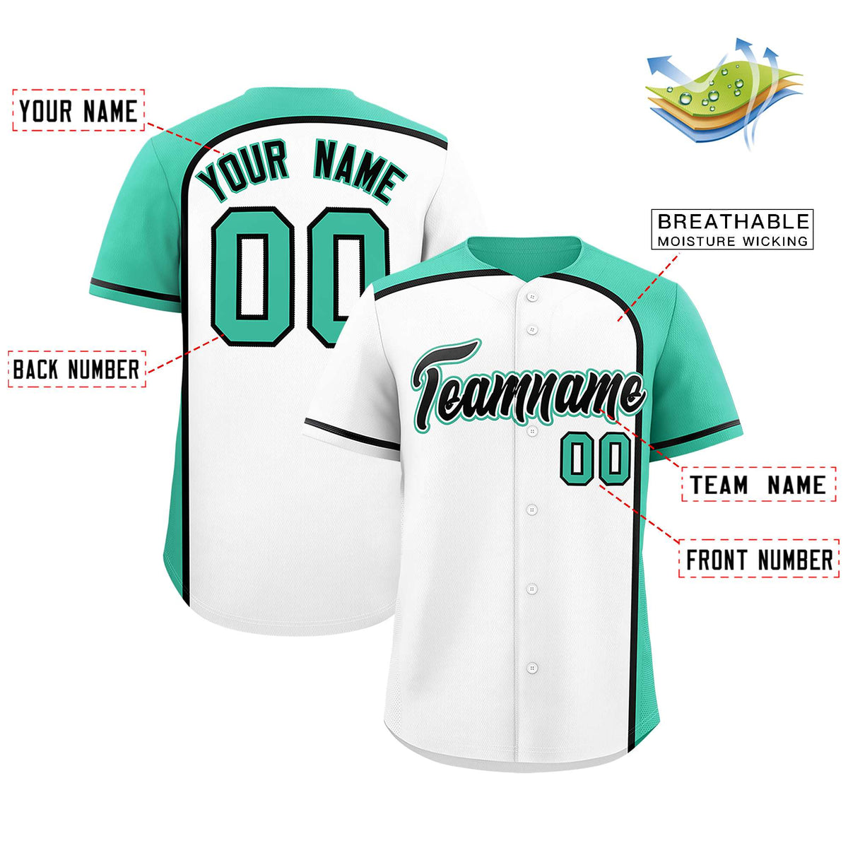 Custom White Bright Green Personalized Color Block Authentic Baseball jersey