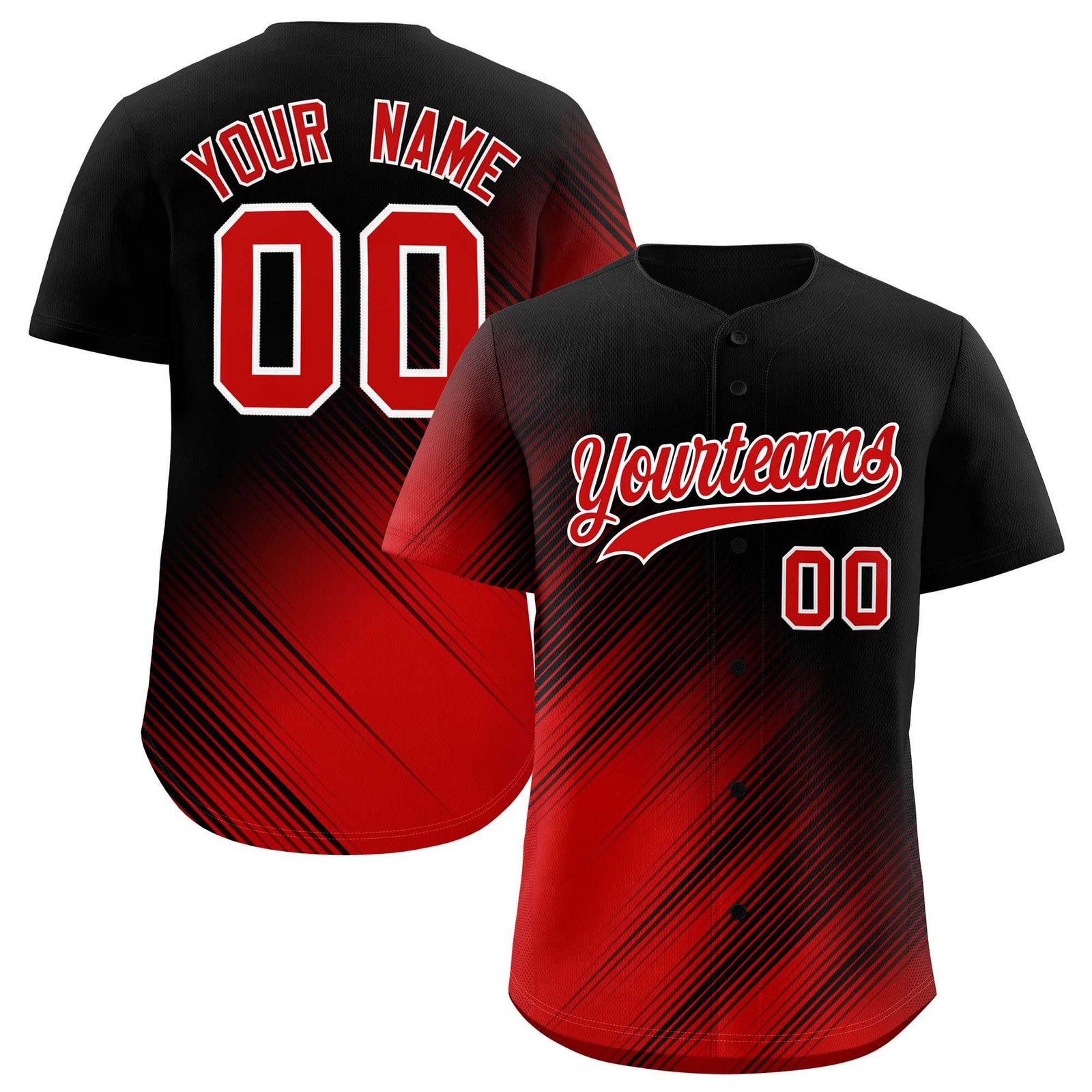 Custom Black Red Diagonal Stripe Personalized Gradient Fashion Baseball Jersey