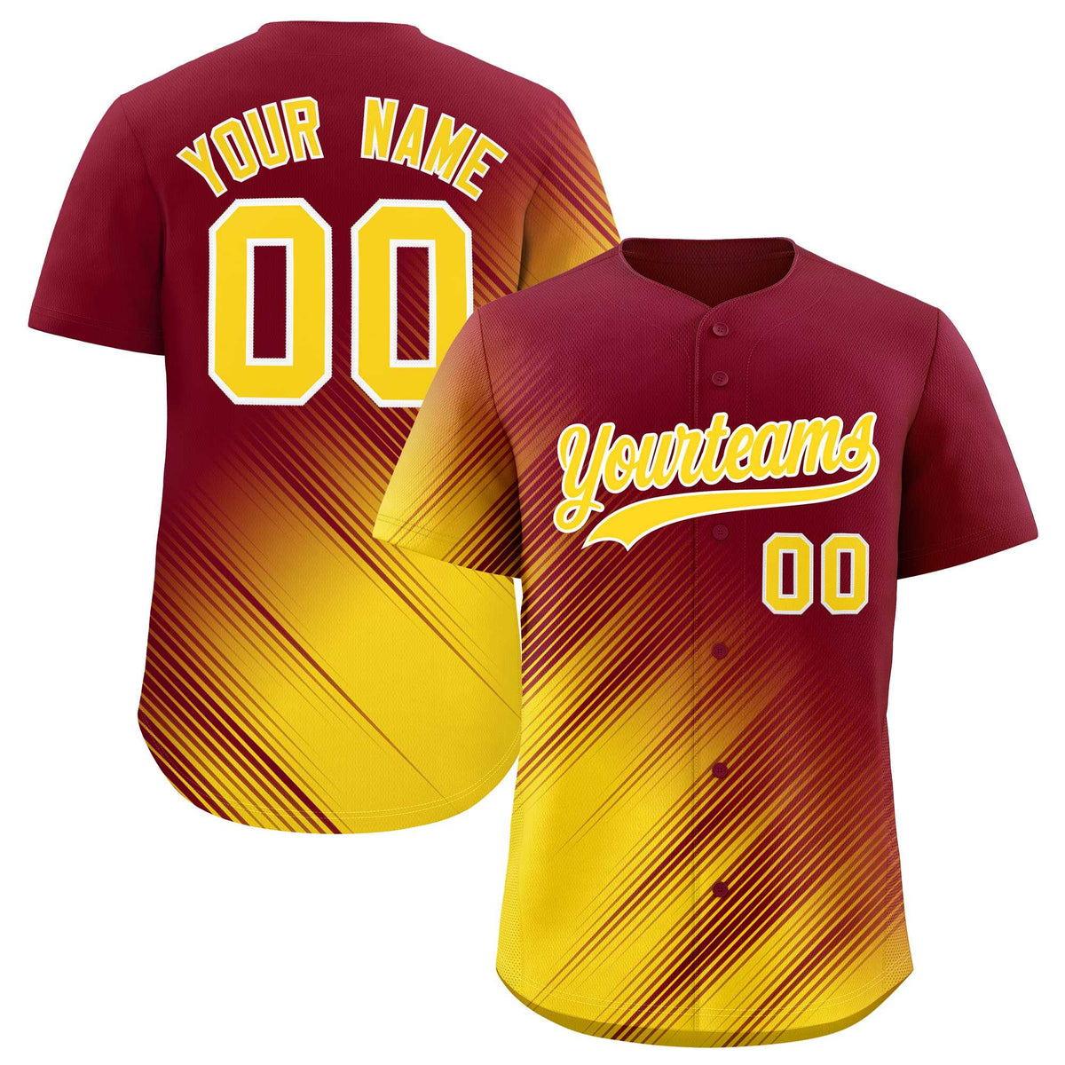 Custom Crimson Gold Diagonal Stripe Personalized Gradient Fashion Baseball Jersey