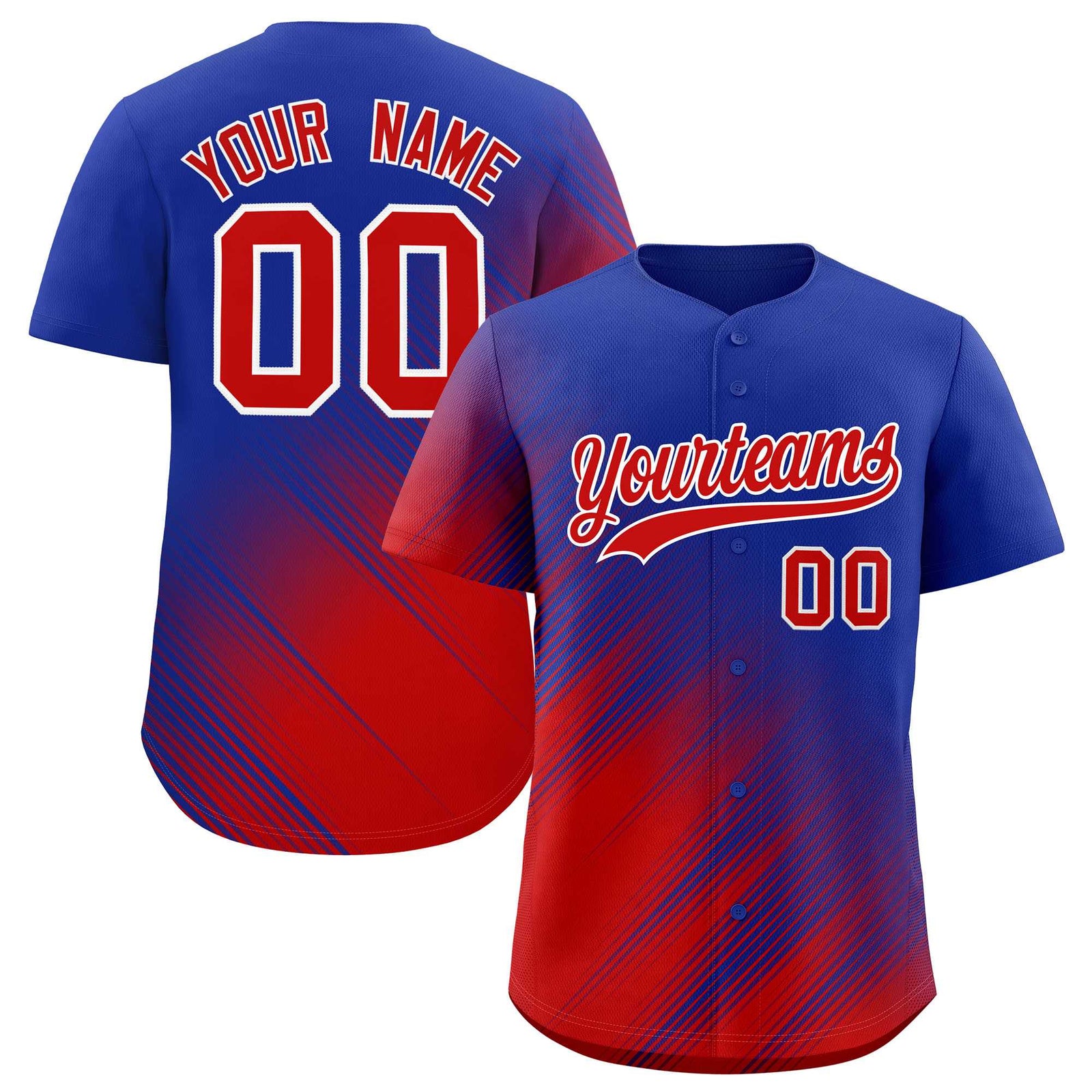 Custom Royal Red Diagonal Stripe Personalized Gradient Fashion Baseball Jersey