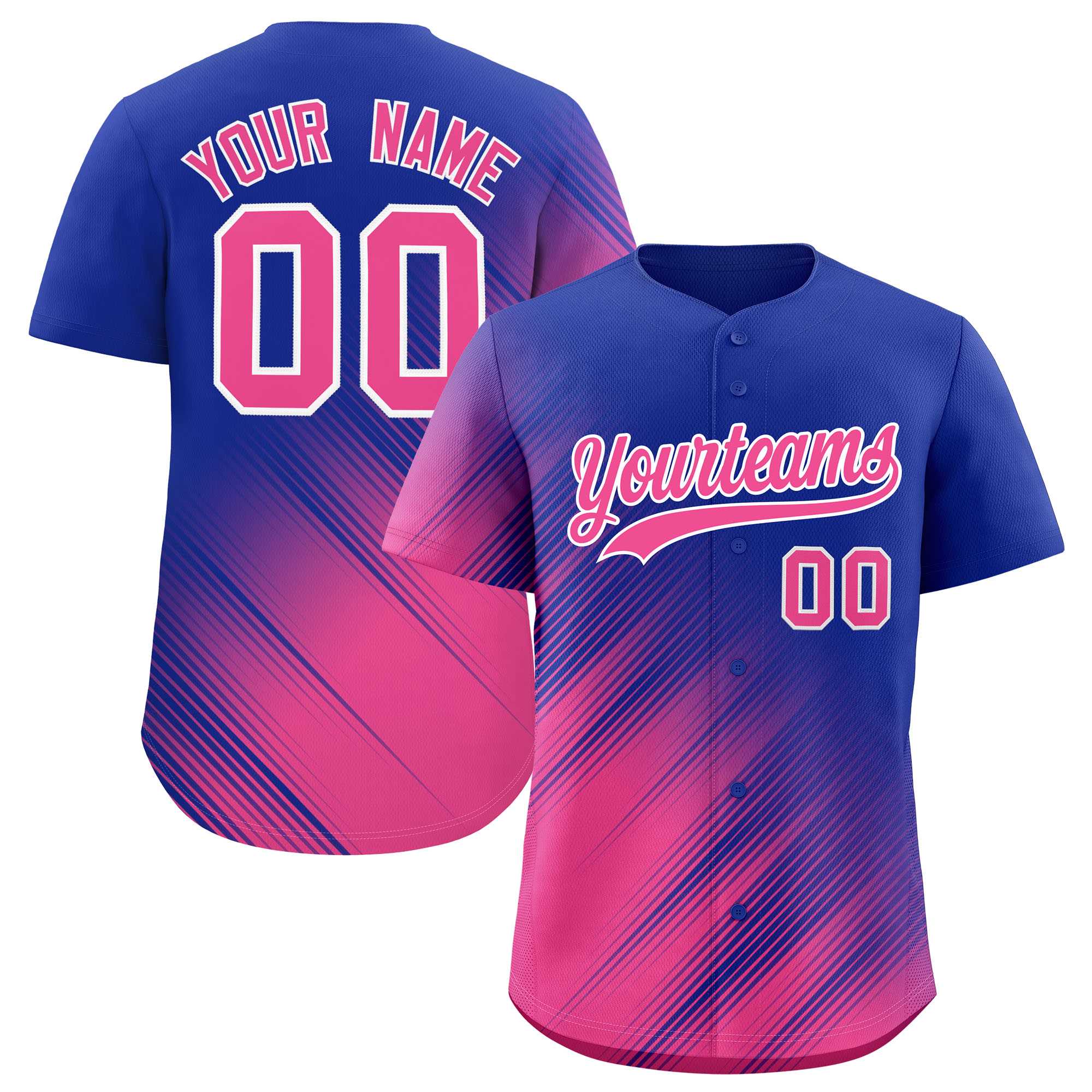 Custom Royal Pink Diagonal Stripe Personalized Gradient Fashion Baseball Jersey