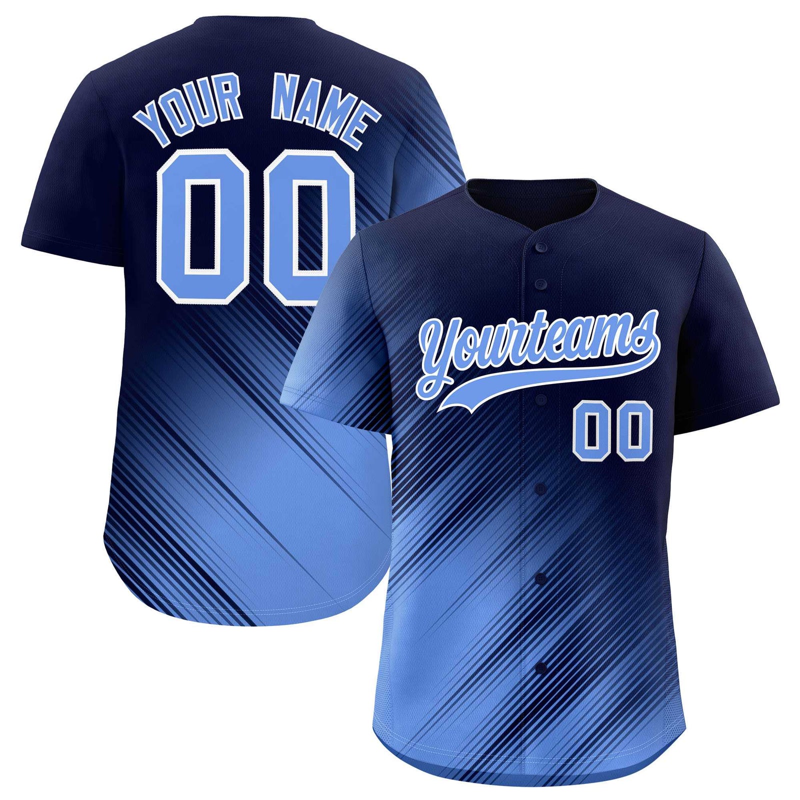 Custom Navy Light Blue Diagonal Stripe Personalized Gradient Fashion Baseball Jersey