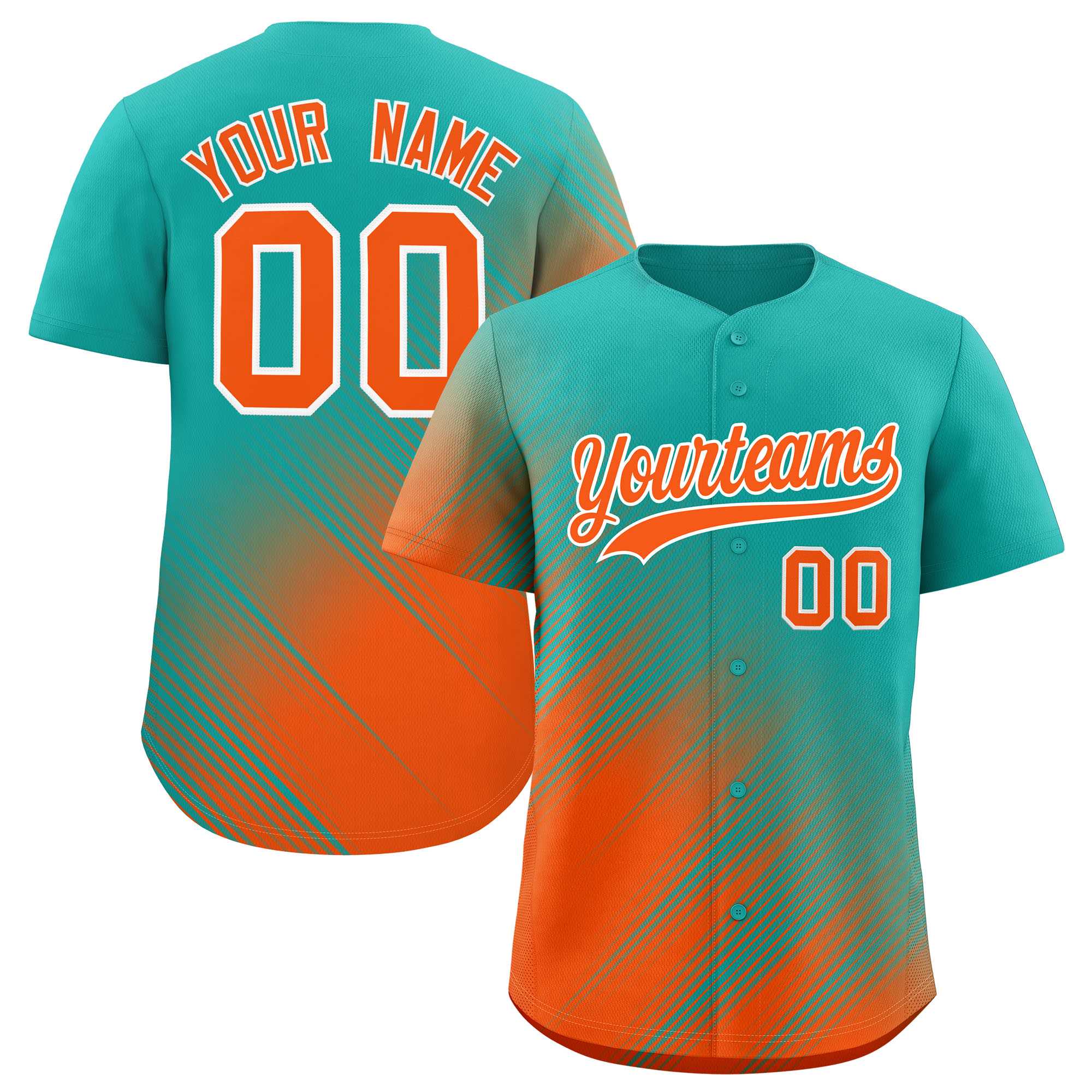 Custom Aqua Orange Diagonal Stripe Personalized Gradient Fashion Baseball Jersey