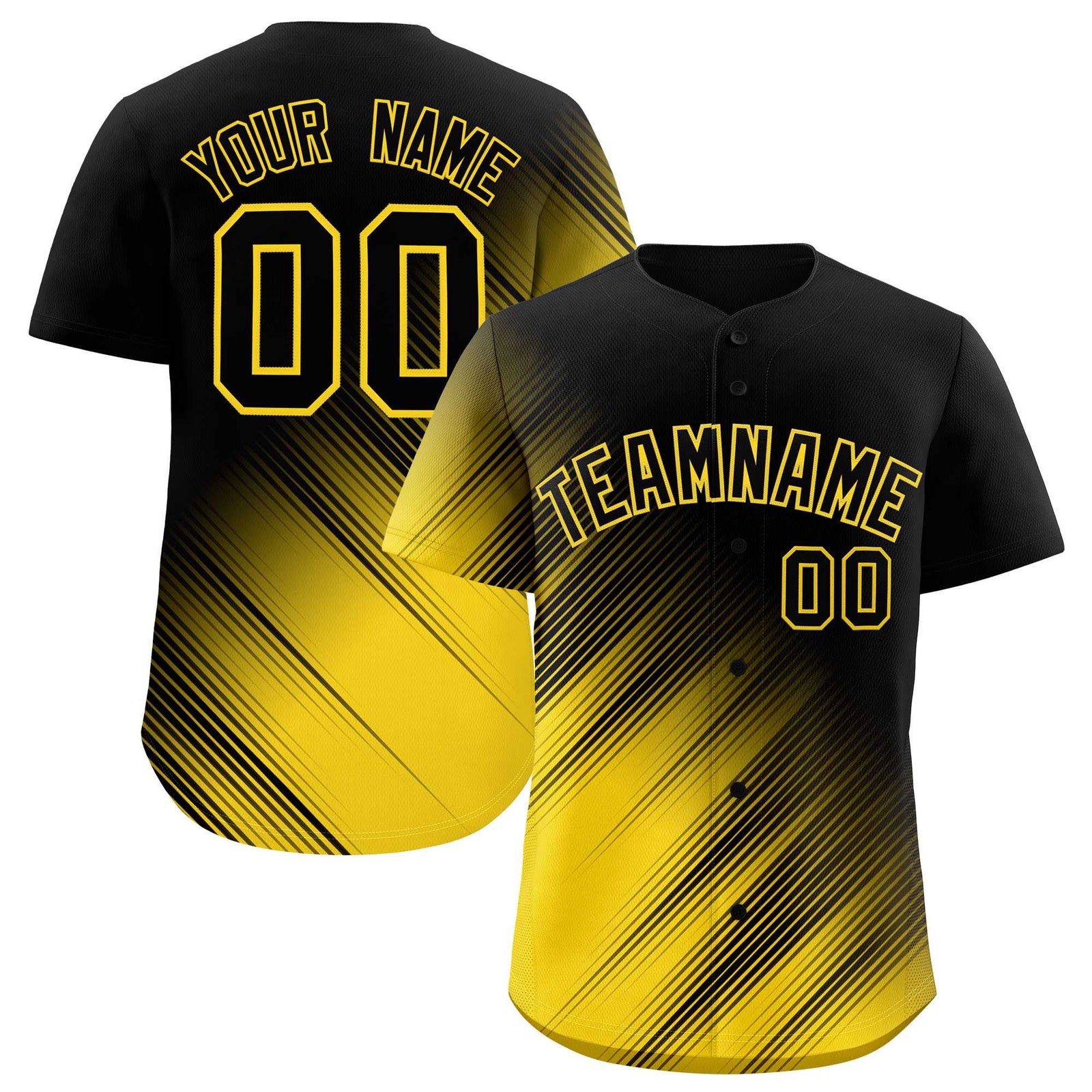 Custom Black Gold Diagonal Stripe Personalized Gradient Fashion Baseball Jersey