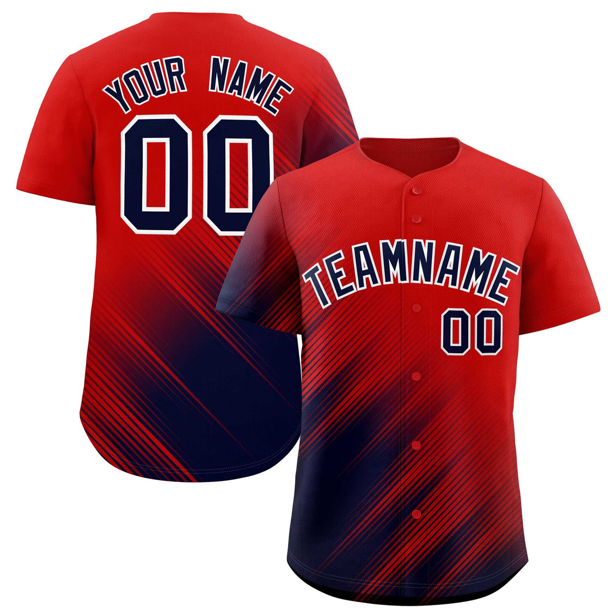 Custom Red Navy Diagonal Stripe Personalized Gradient Fashion Baseball Jersey