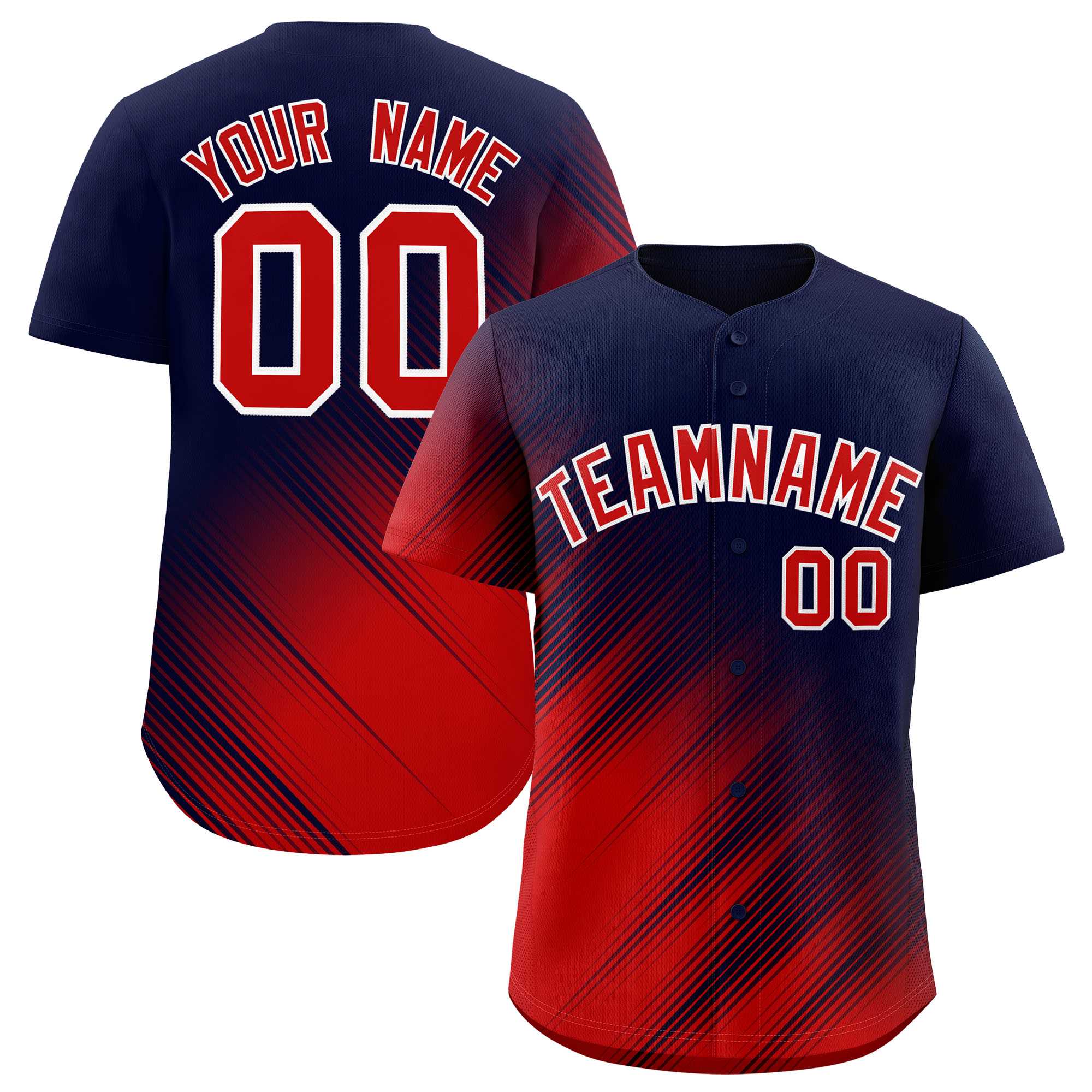 Custom Navy Red Diagonal Stripe Personalized Gradient Fashion Baseball Jersey