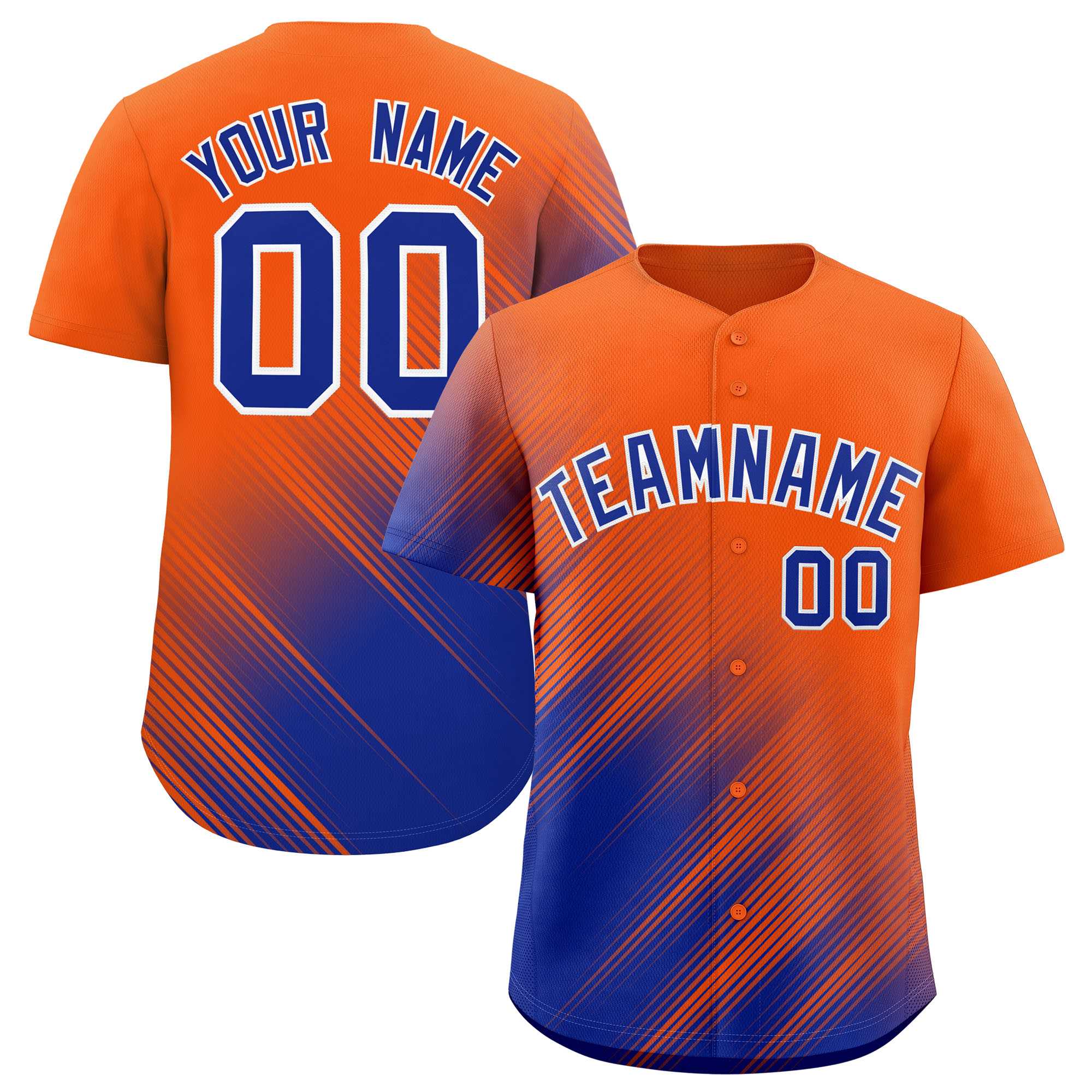 Custom Orange Royal Diagonal Stripe Personalized Gradient Fashion Baseball Jersey