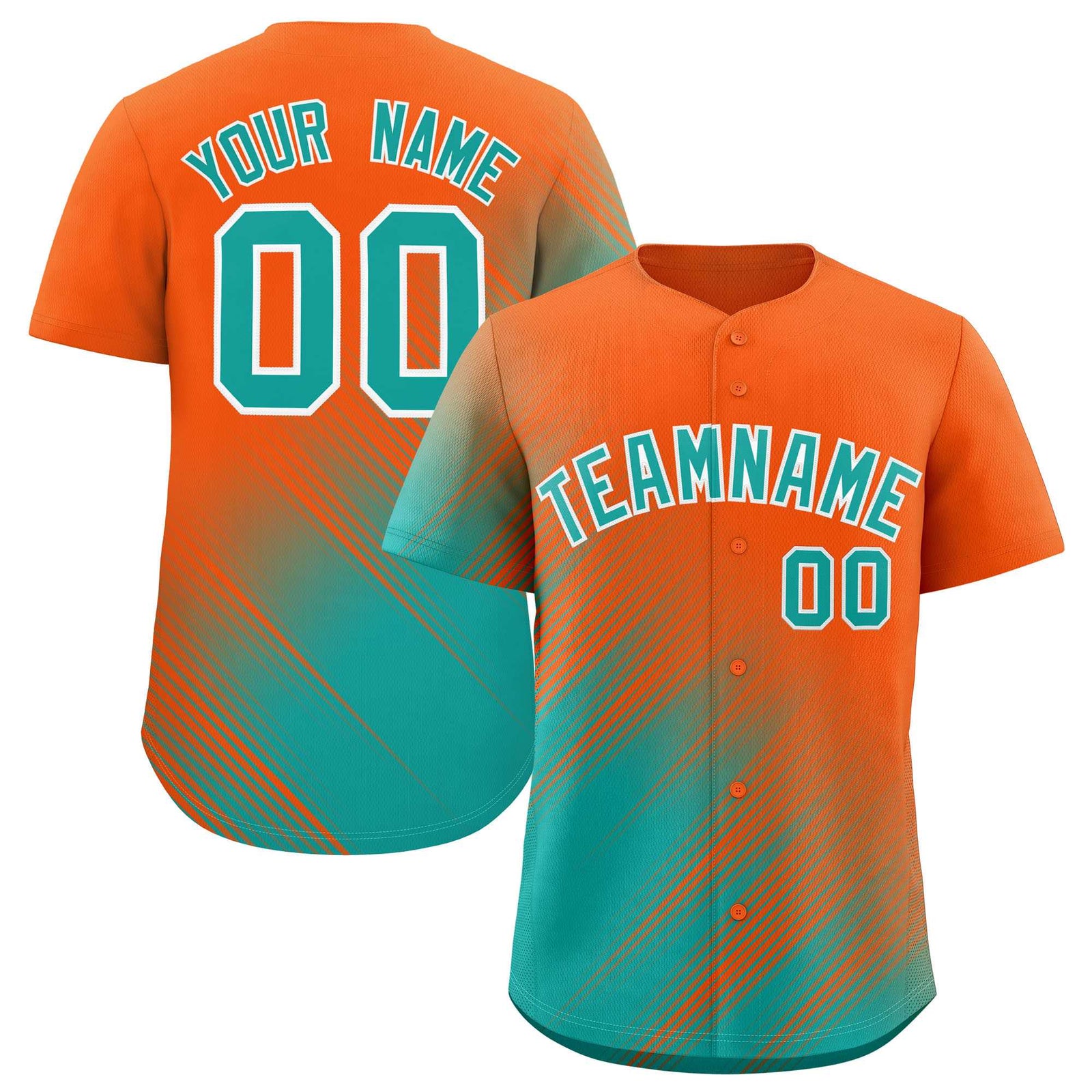 Custom Orange Aqua Diagonal Stripe Personalized Gradient Fashion Baseball Jersey