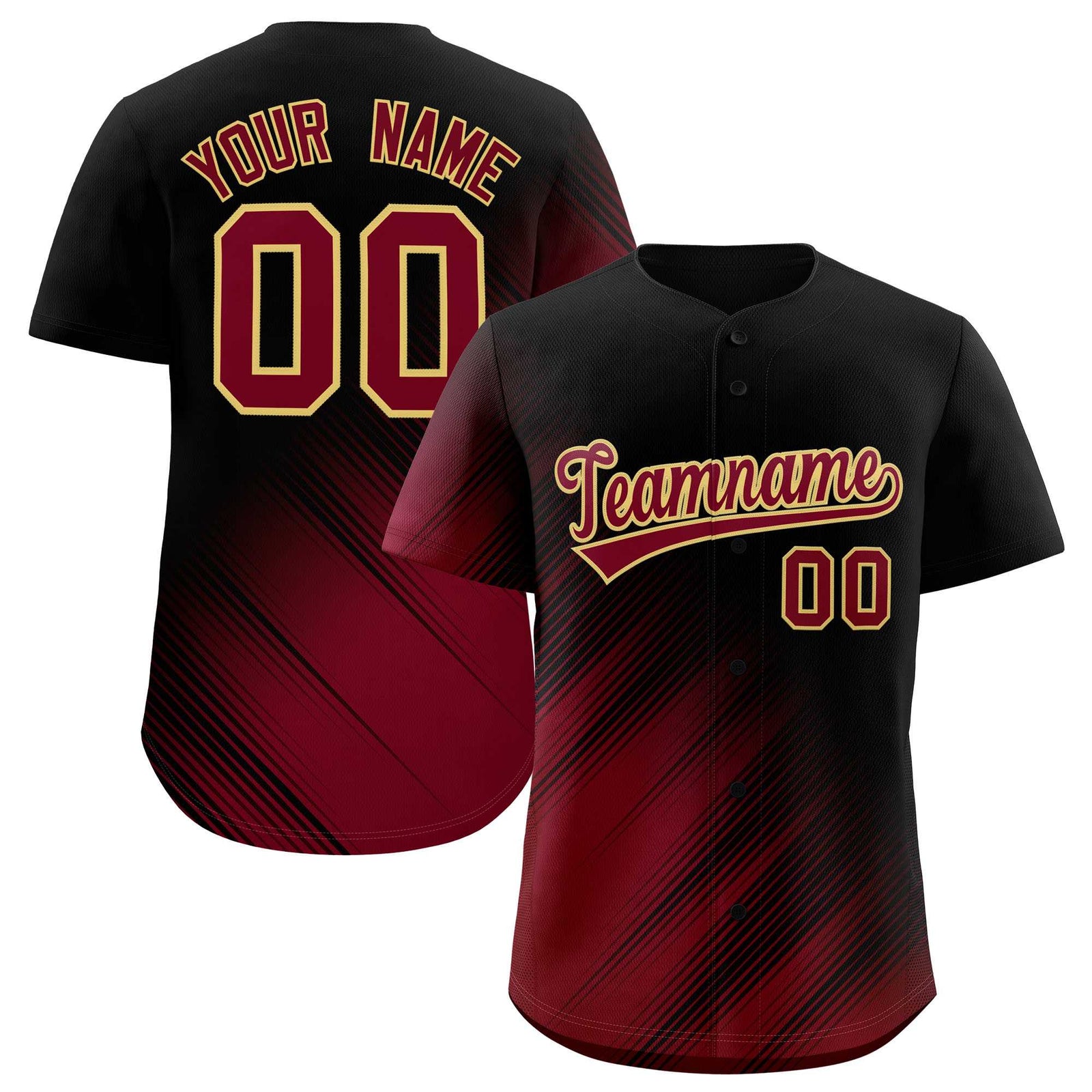 Custom Black Crimson Diagonal Stripe Personalized Gradient Fashion Baseball Jersey