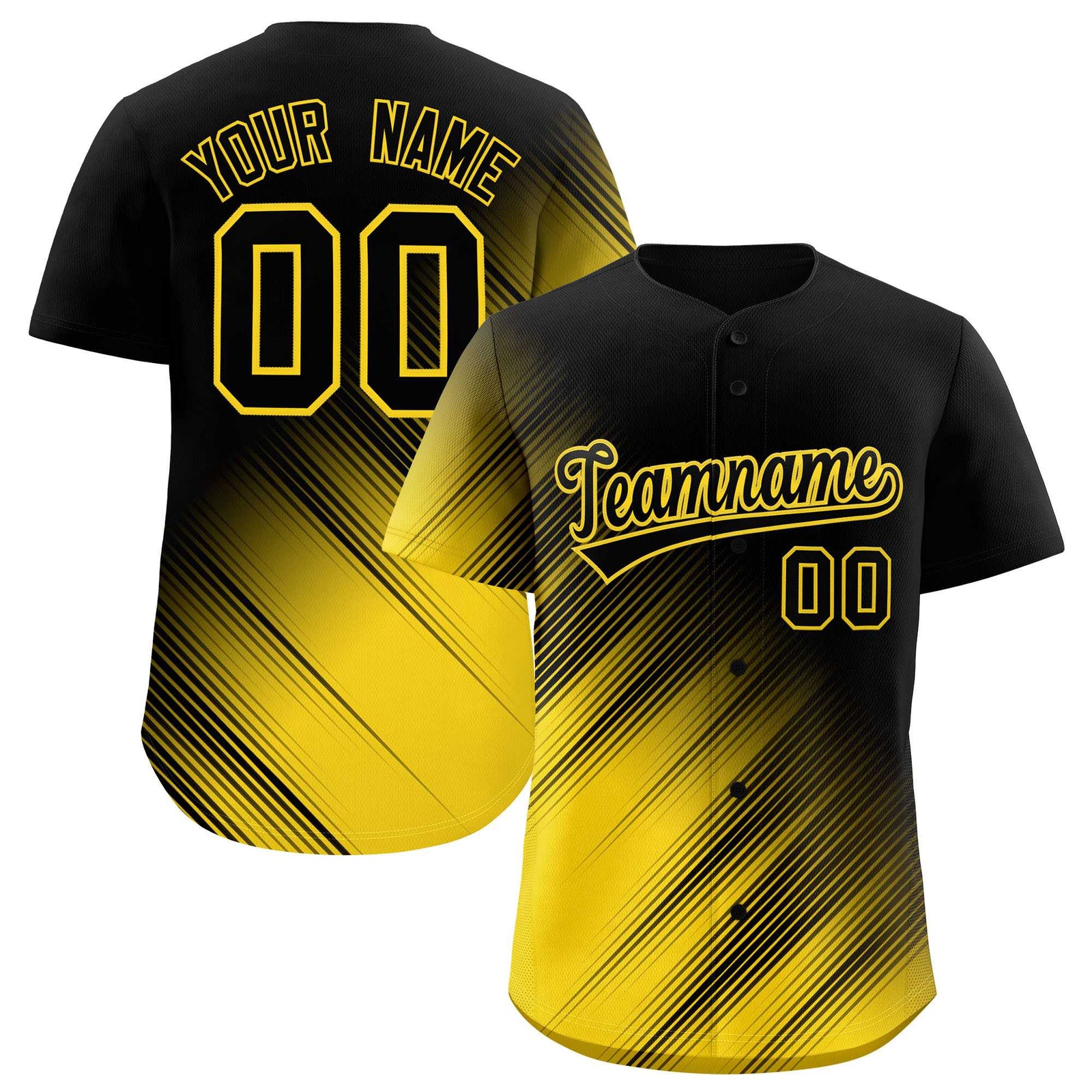 Custom Black Gold Diagonal Stripe Personalized Gradient Fashion Baseball Jersey