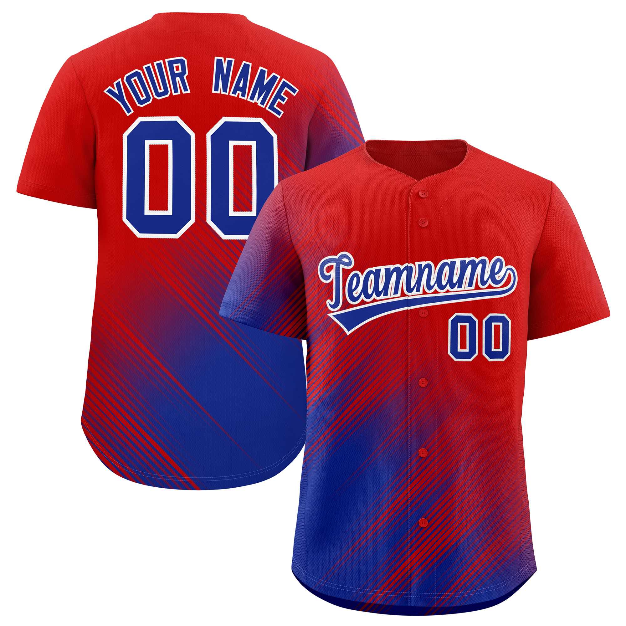 Custom Red Royal Diagonal Stripe Personalized Gradient Fashion Baseball Jersey