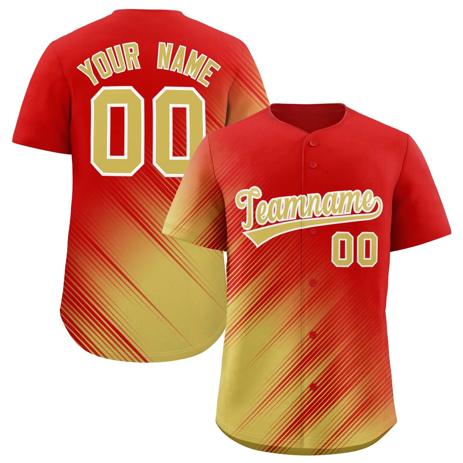 Custom Red Old Gold Diagonal Stripe Personalized Gradient Fashion Baseball Jersey