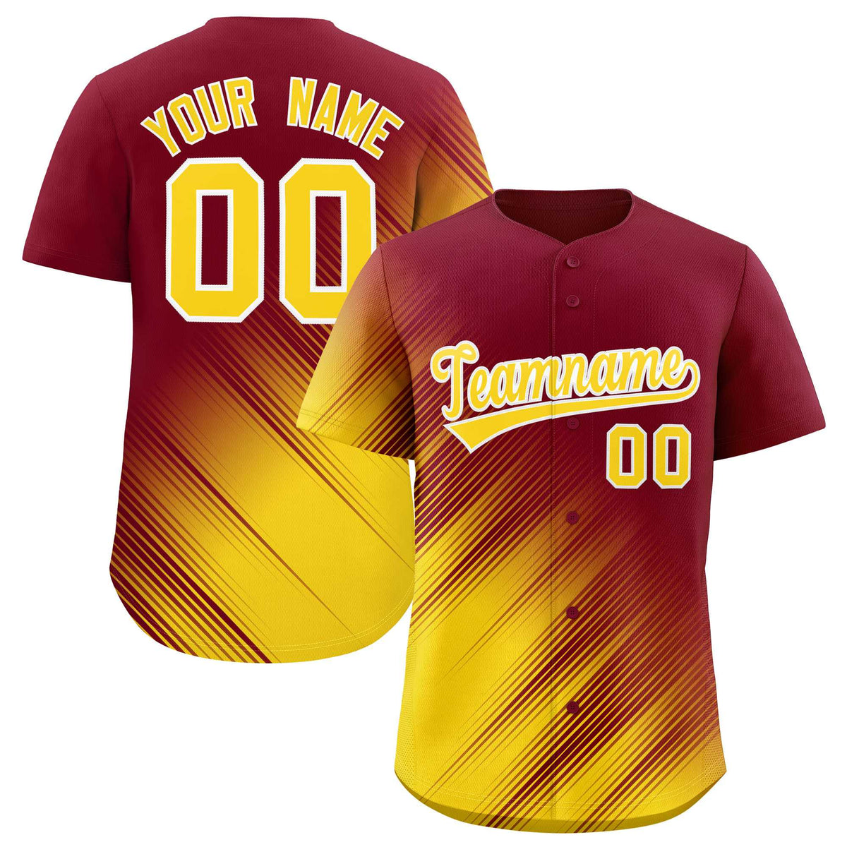 Custom Crimson Gold Diagonal Stripe Personalized Gradient Fashion Baseball Jersey