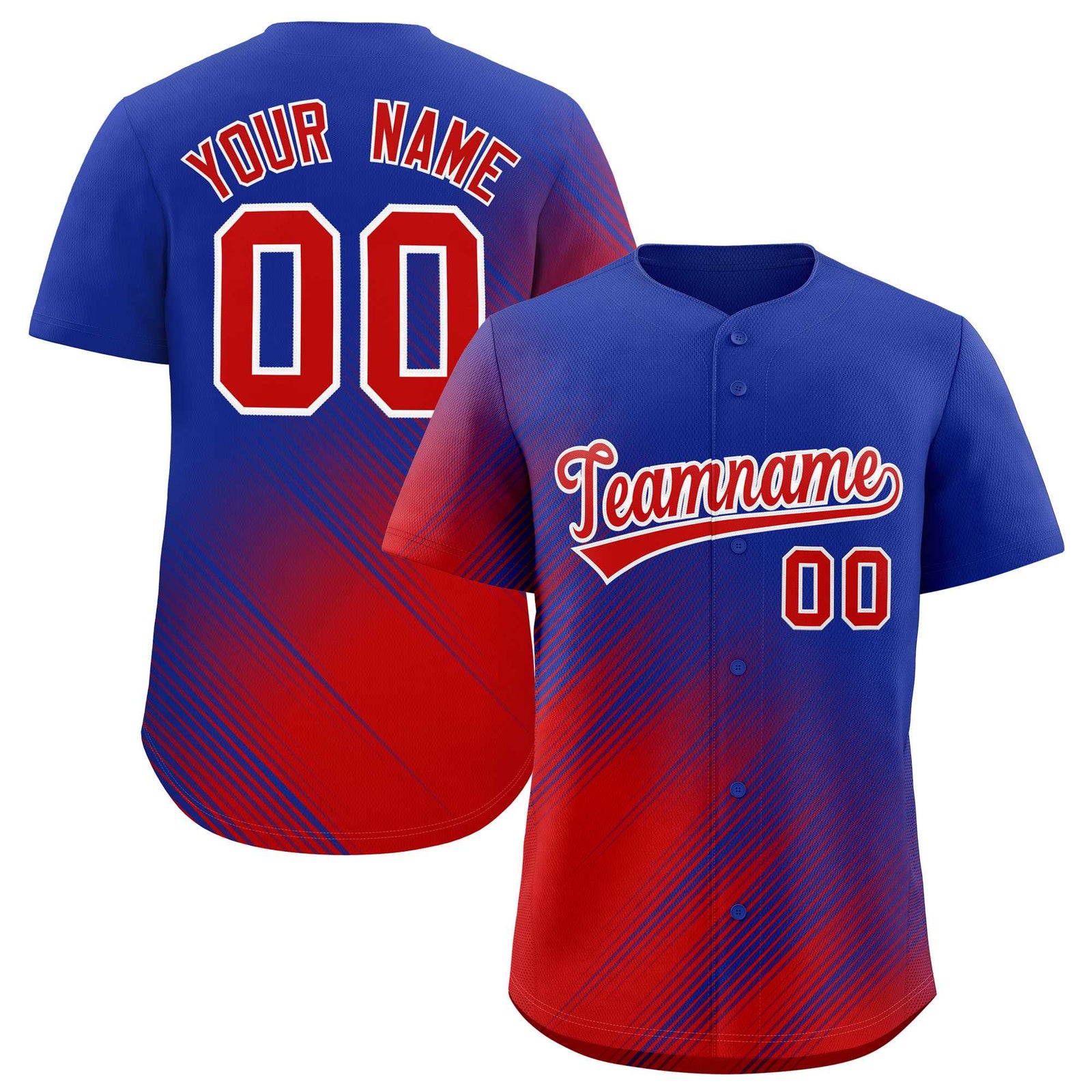 Custom Royal Red Diagonal Stripe Personalized Gradient Fashion Baseball Jersey