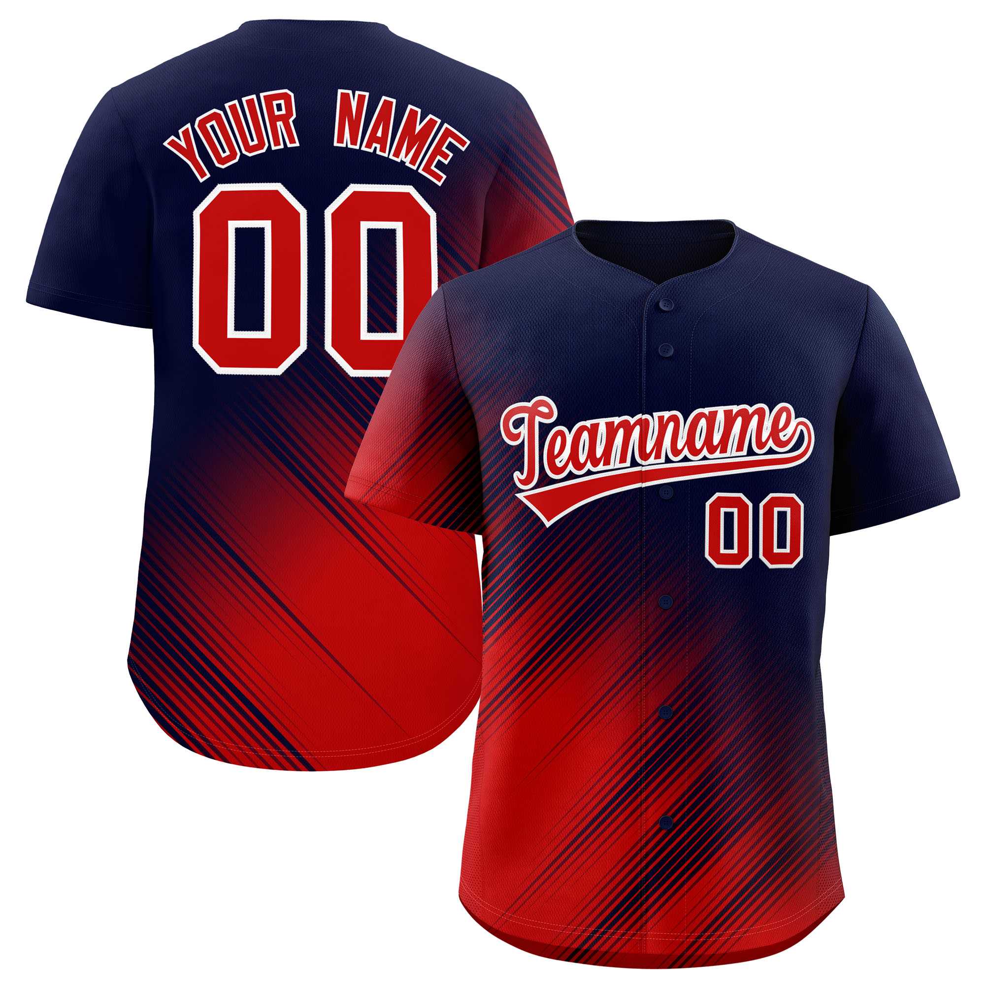Custom Navy Red Diagonal Stripe Personalized Gradient Fashion Baseball Jersey