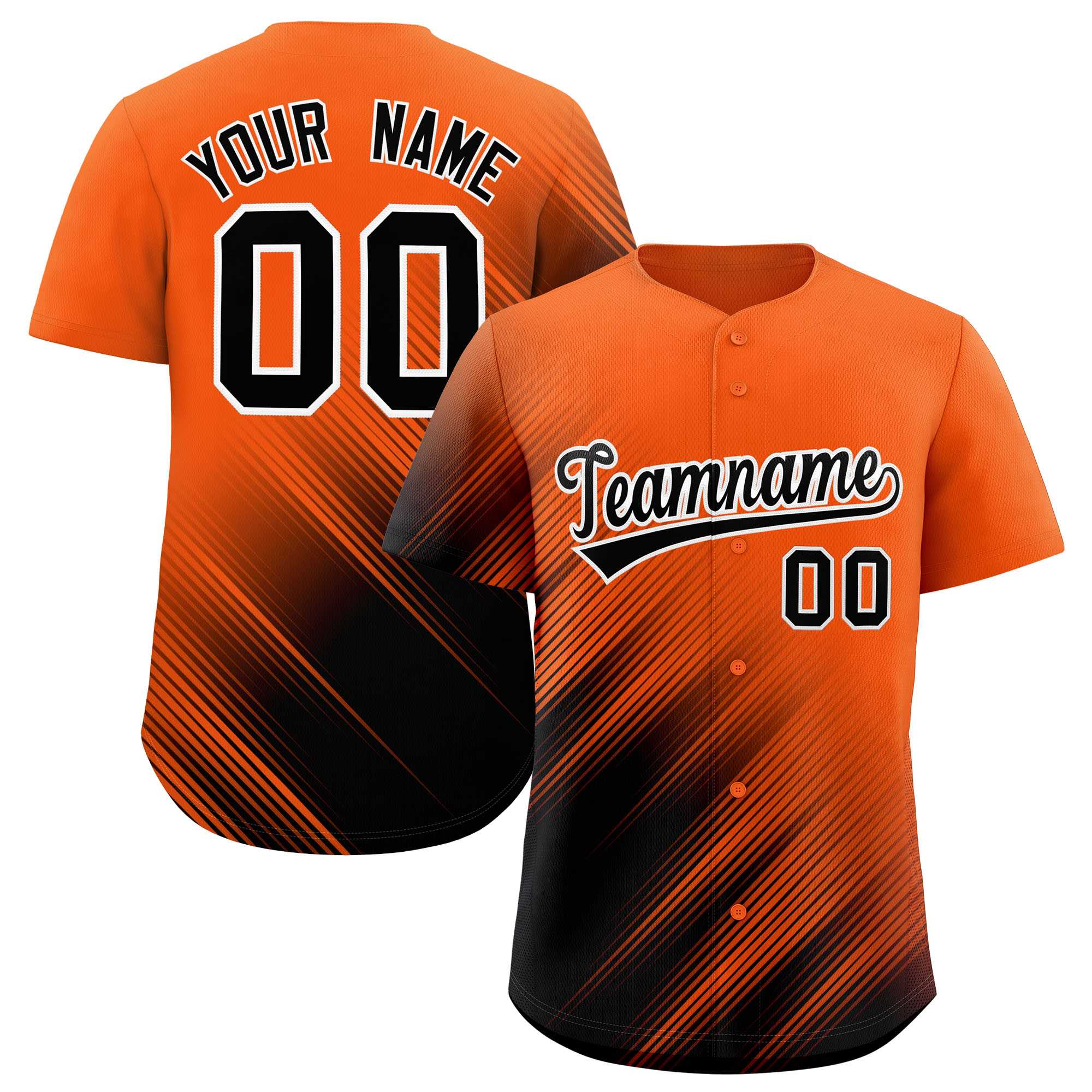Custom Orange Black Diagonal Stripe Personalized Gradient Fashion Baseball Jersey