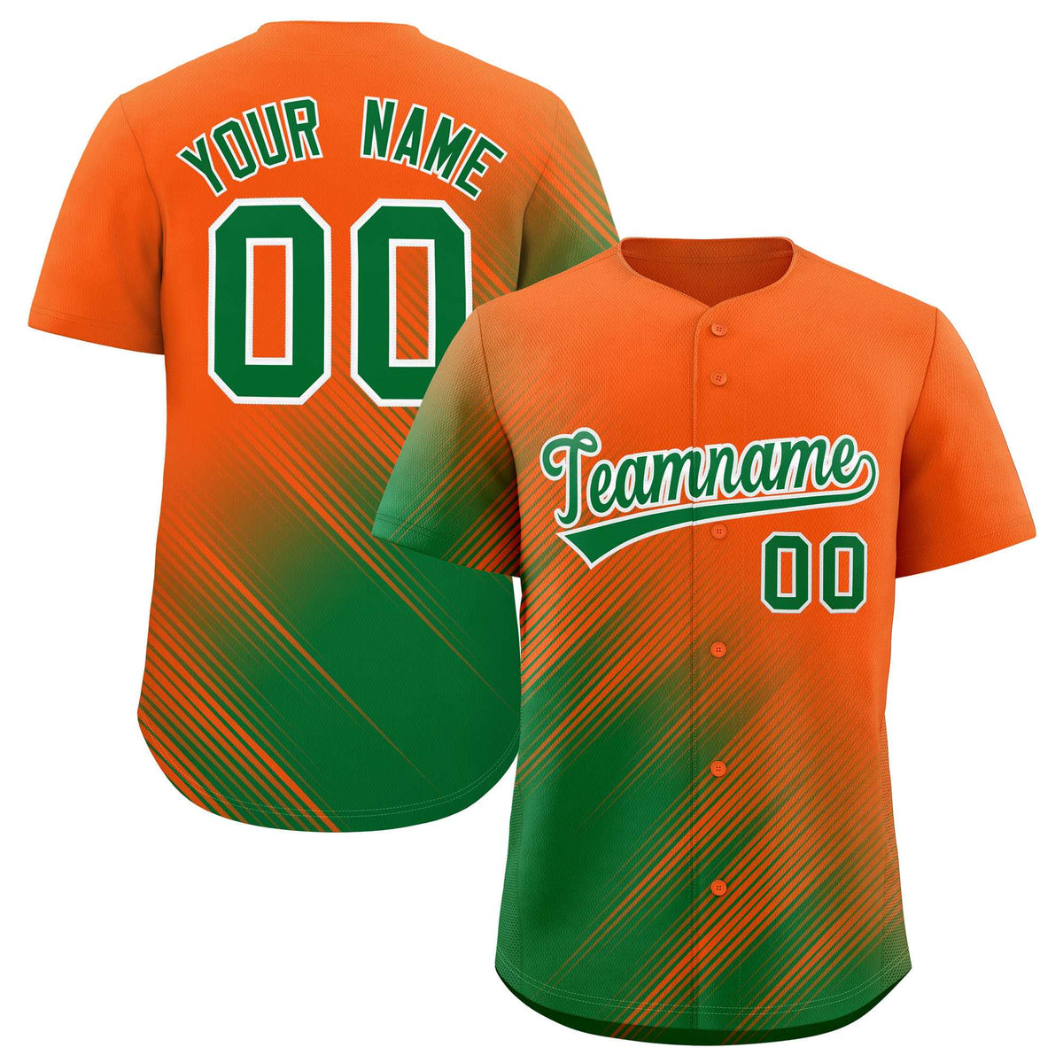 Custom Orange Kelly Green Diagonal Stripe Personalized Gradient Fashion Baseball Jersey
