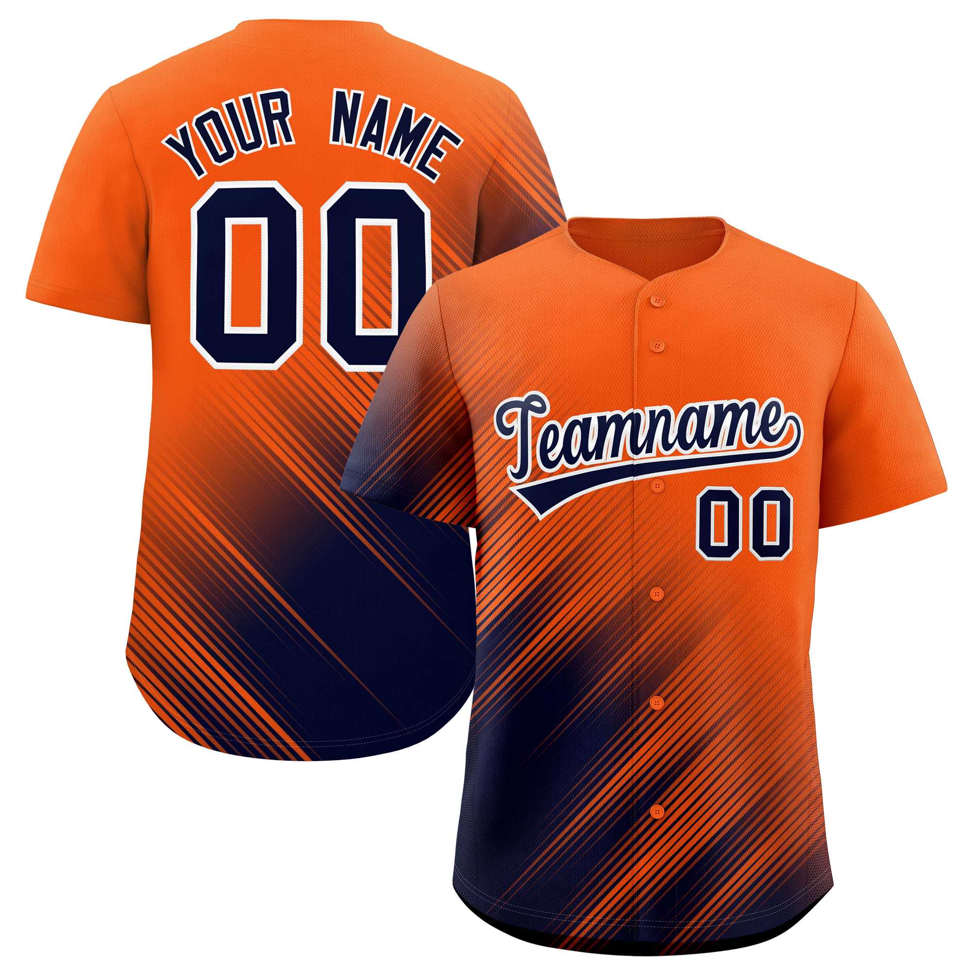 Custom Orange Navy Diagonal Stripe Personalized Gradient Fashion Baseball Jersey