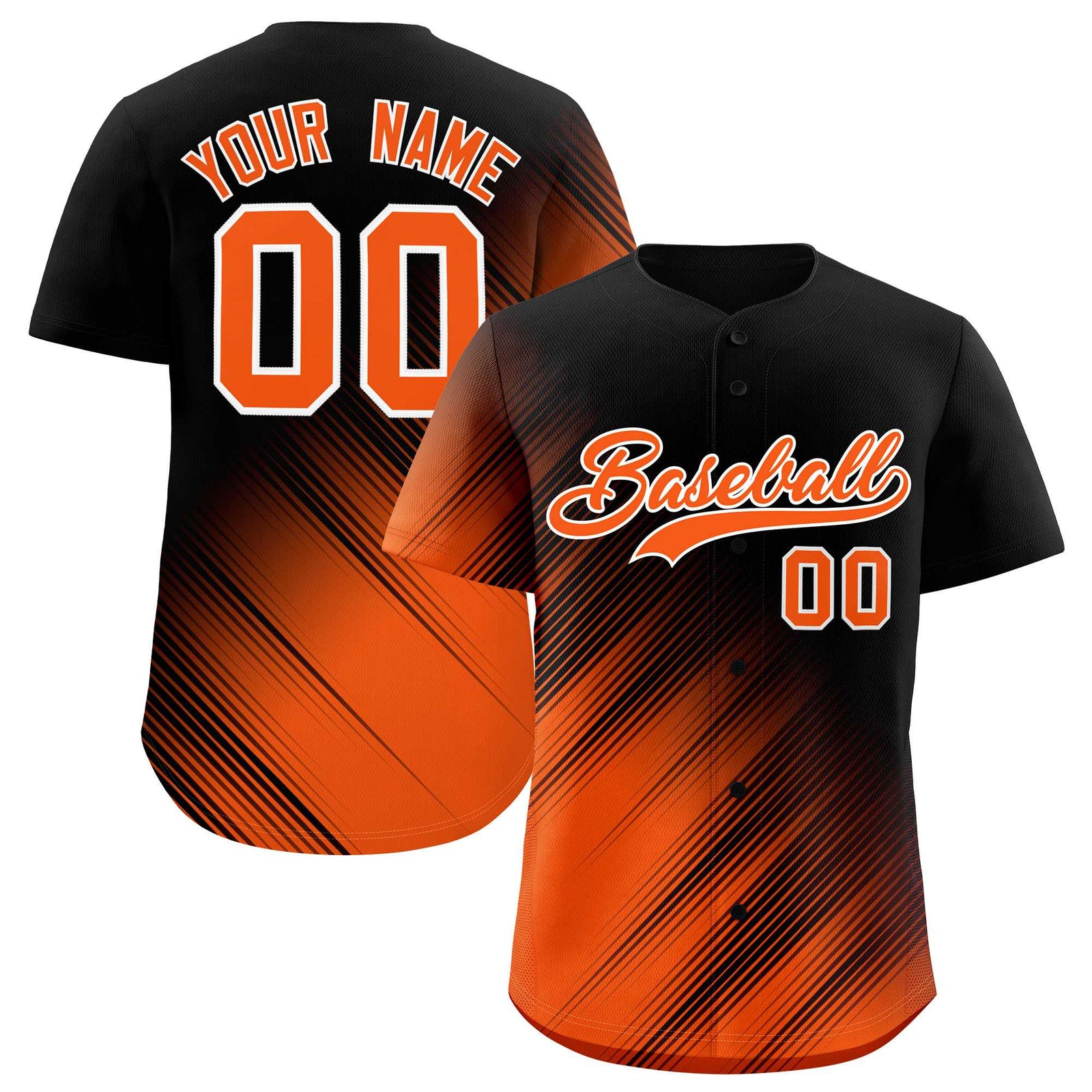 Custom Black Orange Diagonal Stripe Personalized Gradient Fashion Baseball Jersey