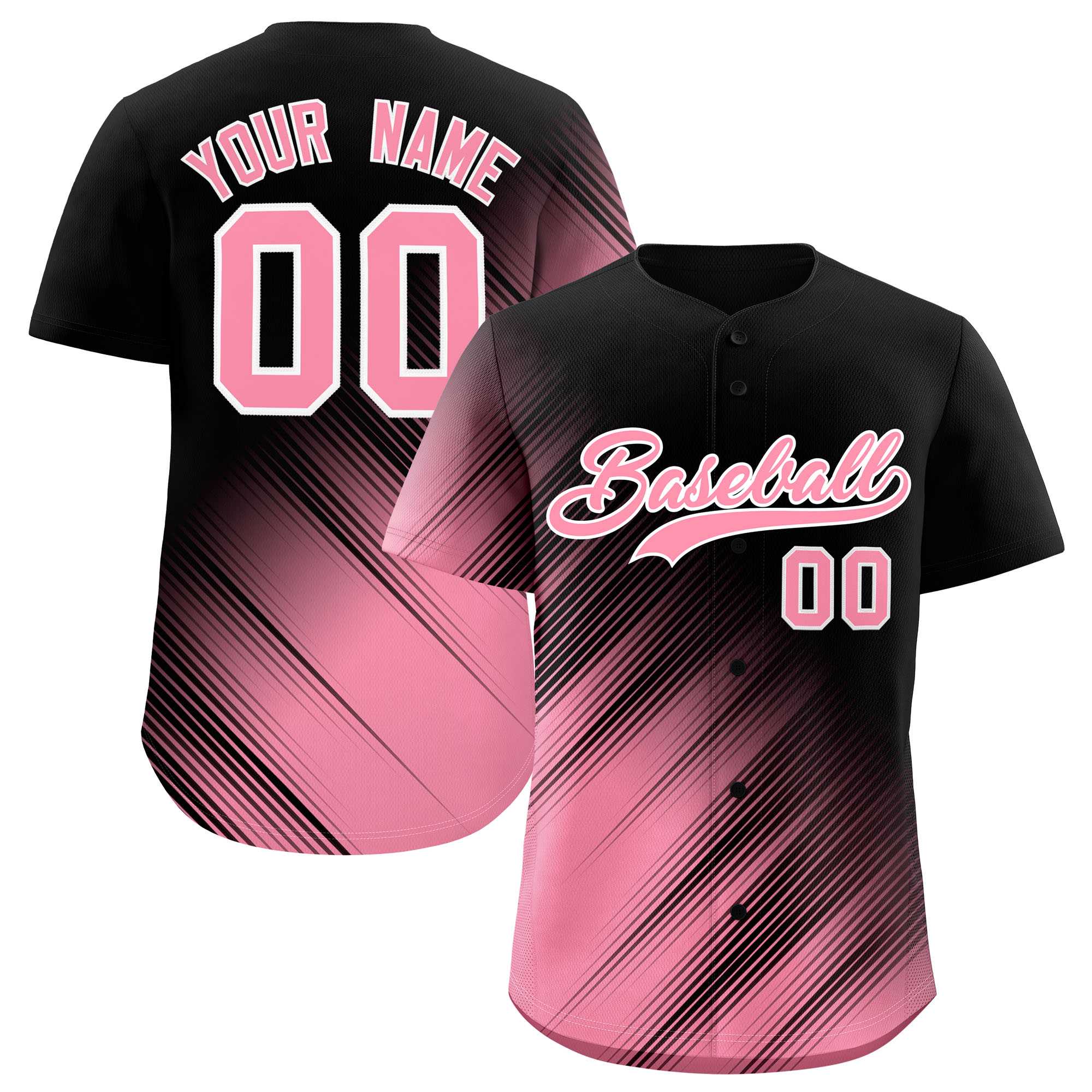 Custom Black Light Pink Diagonal Stripe Personalized Gradient Fashion Baseball Jersey